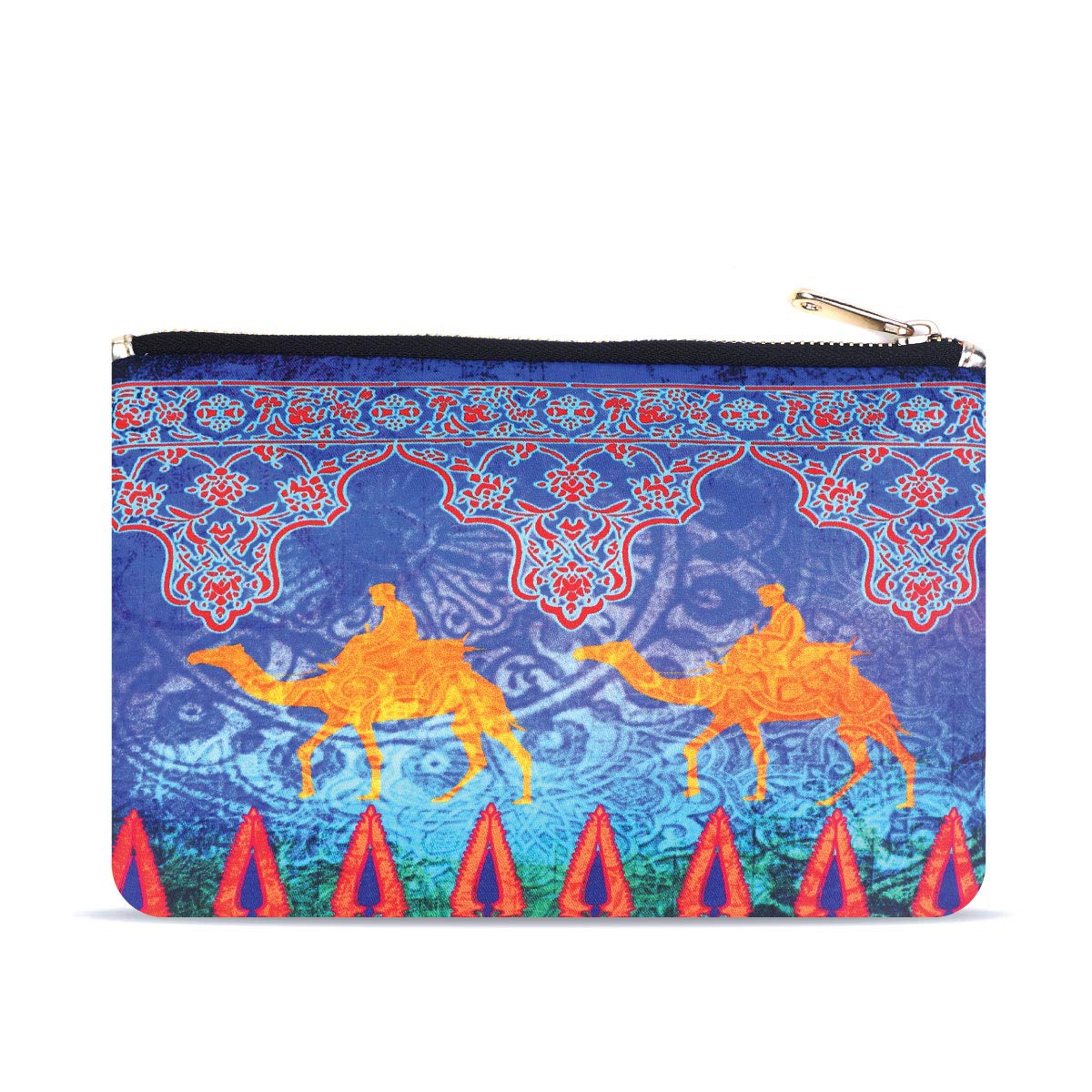 Boriya Women's Printed Canvas Cosmetic Bag with Zipper - Multi-Purpose Travel Makeup Pouch for Toiletries, Jewelry & Essentials (Camel Print, Multicolor) - Perfect for Travel, Gym, Daily Use & Gift Giving