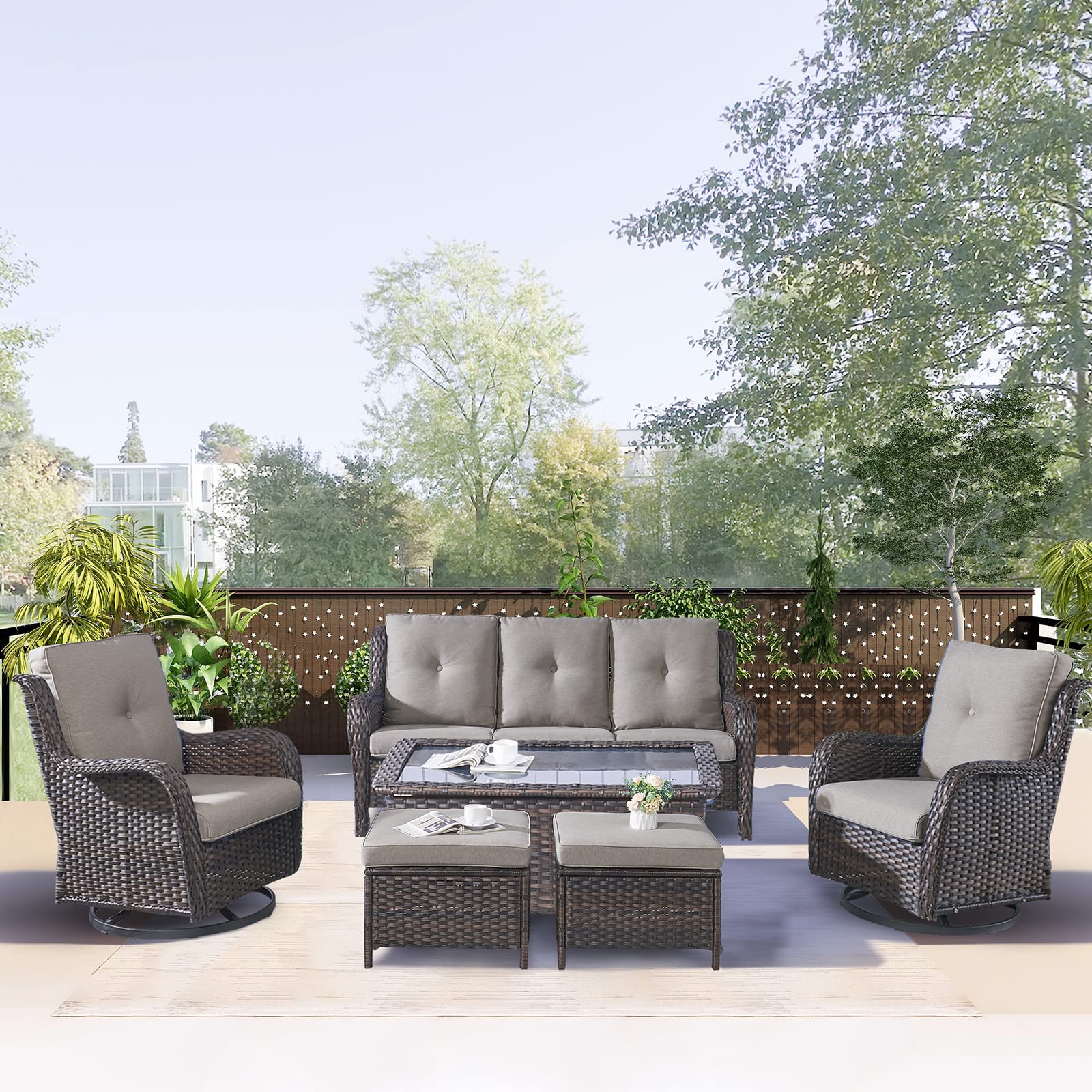 3-Seater Outdoor Patio Sofa - Deep Seating Rattan Wicker Couch with Cushions for Garden, Porch & Backyard (Brown/Grey) - Perfect for Relaxing, Entertaining & Lounging in Your Outdoor Space