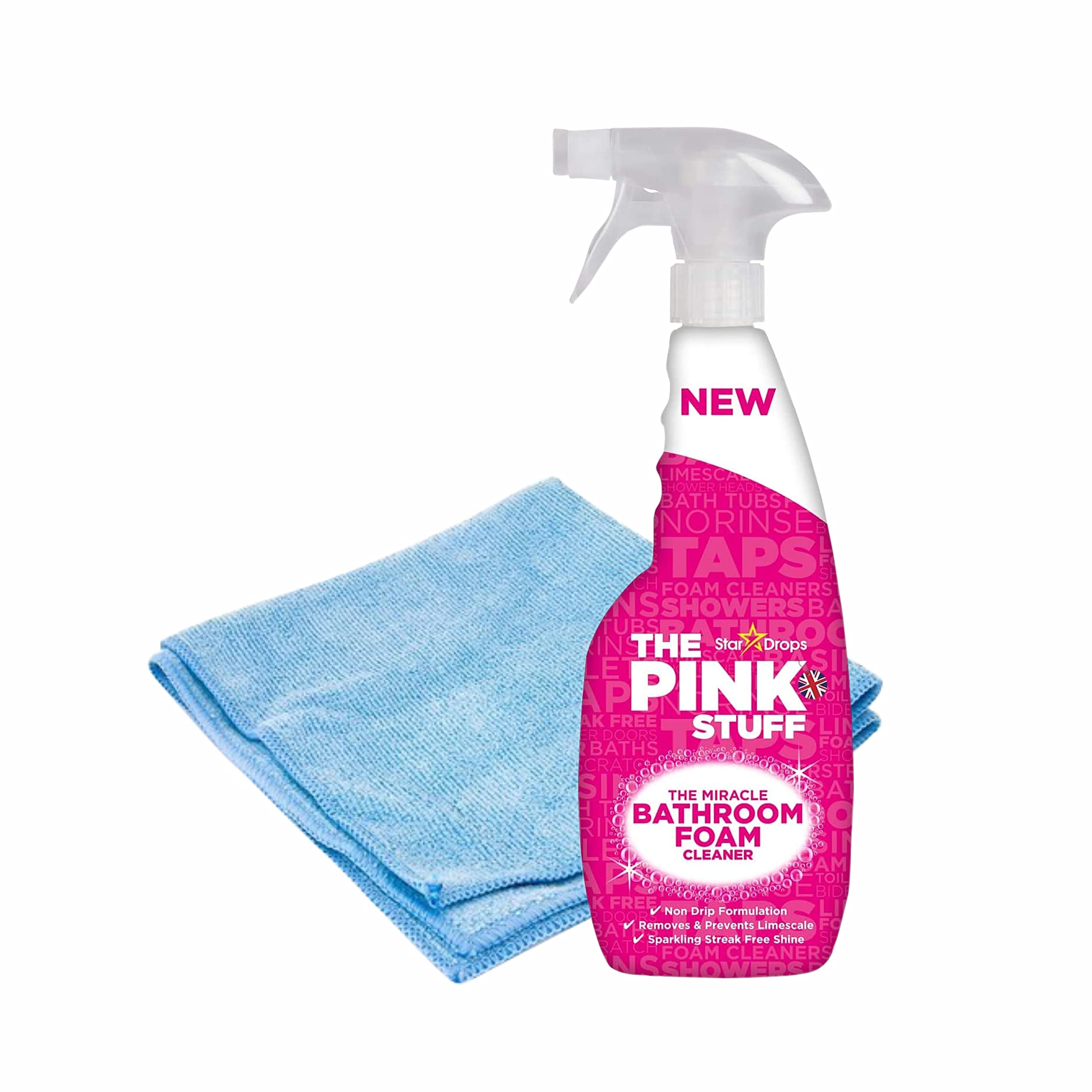 The Pink Stuff Miracle Bathroom Foam Cleaner - 750ml Heavy Duty Stain Remover with Microfiber Cleaning Cloth | Deep Cleans Tiles, Grout, Sinks & Showers | Eco-Friendly Bathroom Cleaning Solution