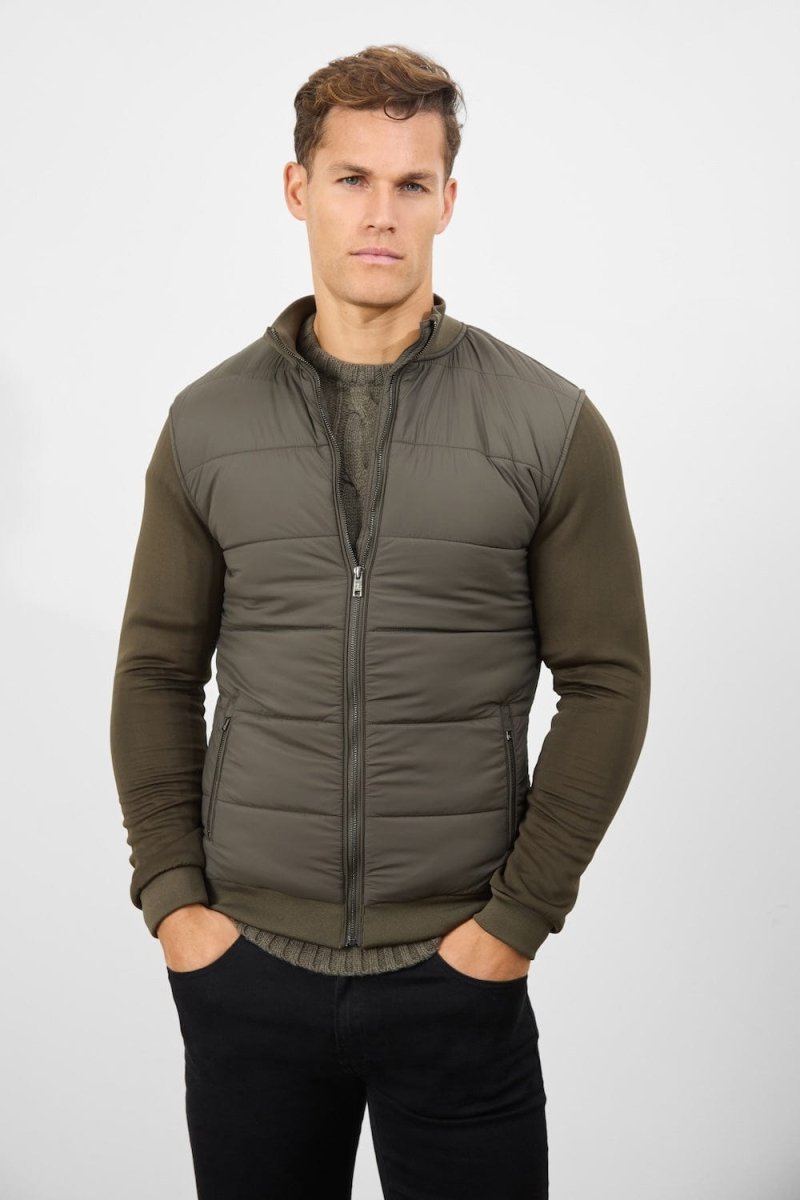 Quilted Hybrid Jacket in Khaki - Lightweight Water-Resistant Outdoor Jacket for Hiking, Camping & Travel