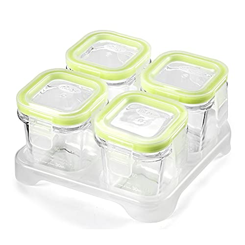 [Pack of 4] Green Lid - 4 Ounce (120ml) Each - Thermal Resistant Toughened Glass