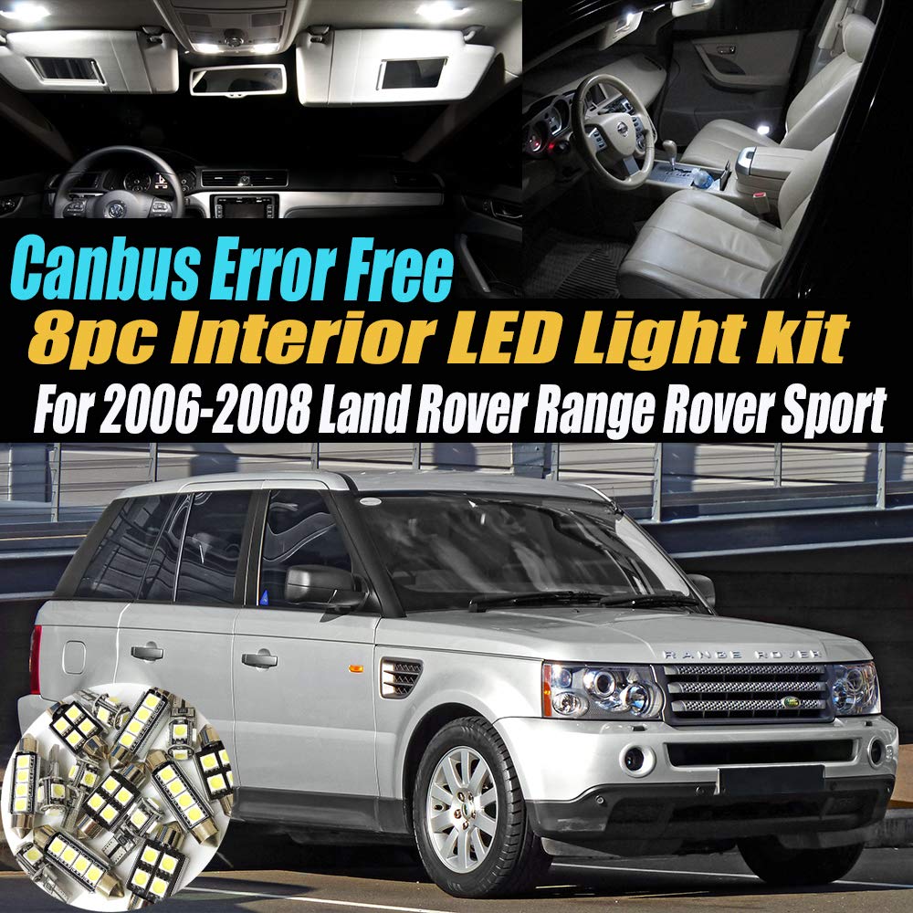 8Pc Canbus Error Free Super White 6000K LED Interior Light Kit for 2006-2008 Land Rover Range Rover Sport with Advanced Computer System – Upgrade Cabin Lighting for Night Driving and Enhanced Visibility