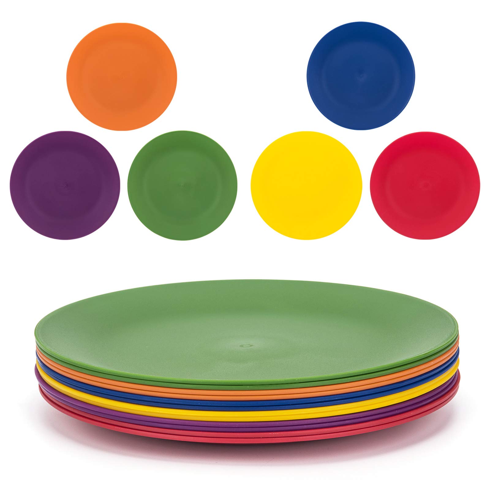 KX-WARE 12-Pack Unbreakable Plastic Dinner Plates - 9.875 Inch Reusable BPA-Free Dishwasher Safe Colorful Plates for Parties, Picnics & Outdoor Dining
