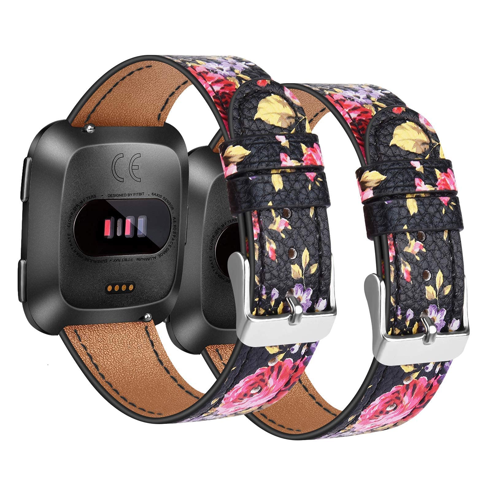 BOTNUW 2 Pack Genuine Leather Replacement Bands for Fitbit Versa 2/Versa/Versa SE/Versa Lite - Soft Adjustable Smart Watch Straps for Women & Men - Perfect for Workouts, Office & Everyday Wear
