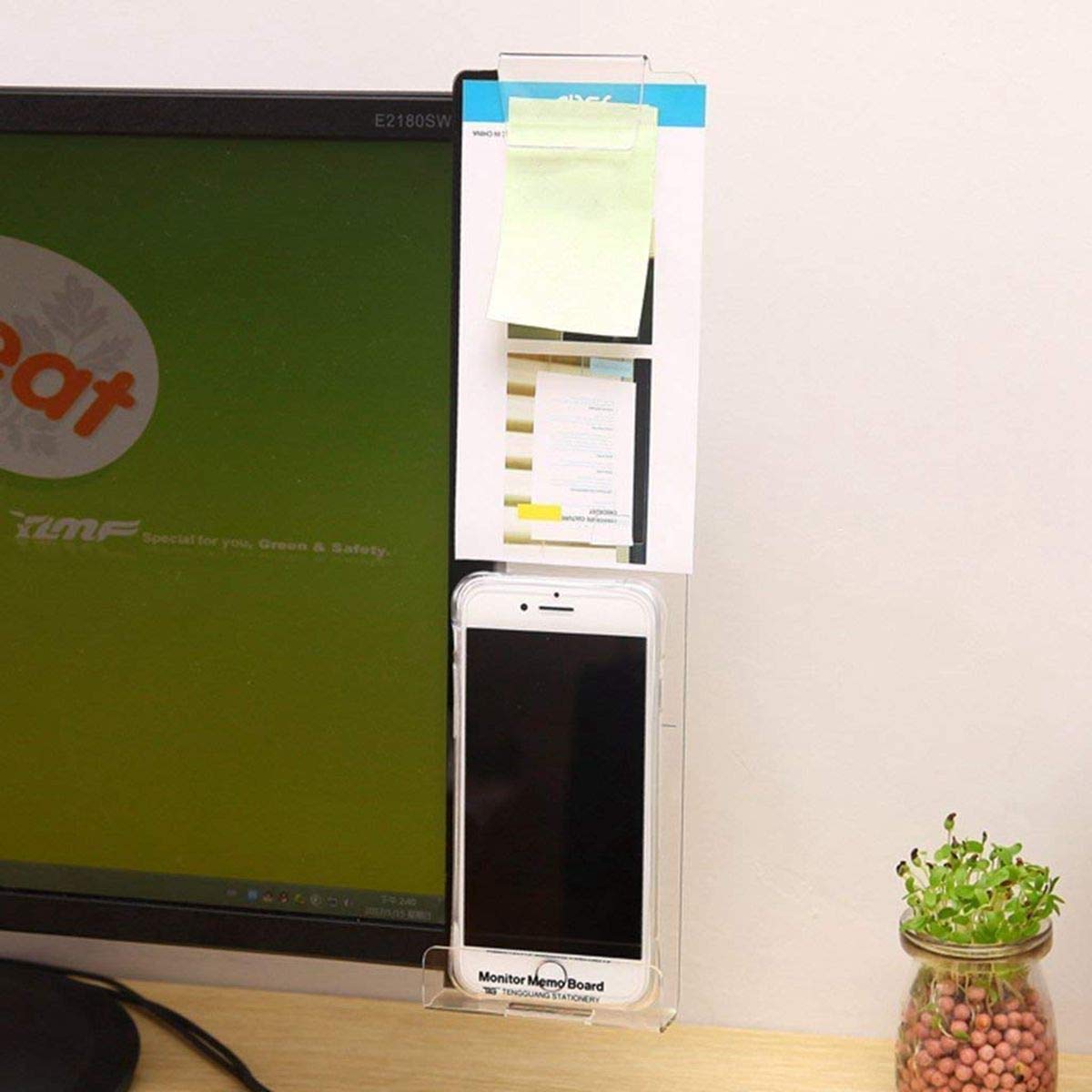 Transparent Sticky Note Holder for Computer Monitor - Multifunctional Memo Board with Clip for Home & Office Desk Organizer - Perfect for Notes, Messages & Phone Storage (Right Side) - Ideal for Workspace Productivity & Organization