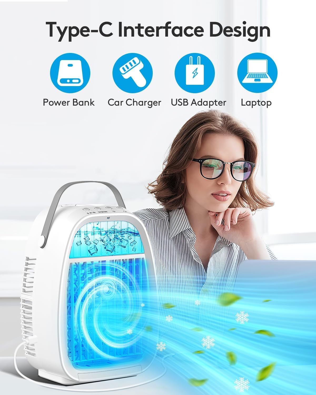 Portable Air Conditioner Fan with 4-in-1 Humidifier & Cooling Function - 1400ML Large Water Tank, 3 Speed Settings | Mini Evaporative Cooler for Home, Office & Workspace | Perfect for Bedroom, Living Room & Desk Use