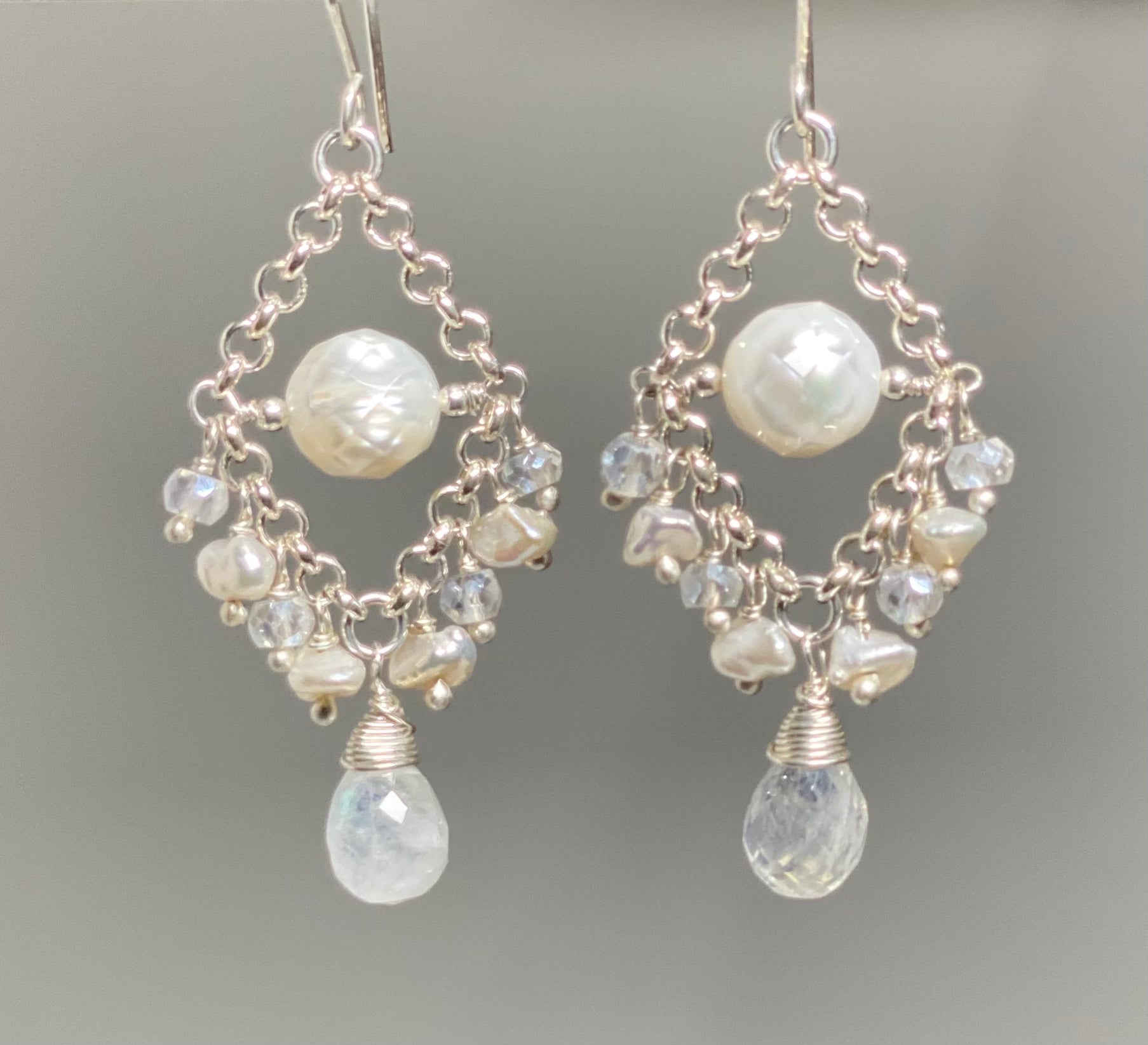 Rainbow Moonstone Chandelier Earrings Sterling Silver 925 - Elegant Dangle Earrings for Women, Gift for Her - Perfect for Weddings, Parties & Special Occasions