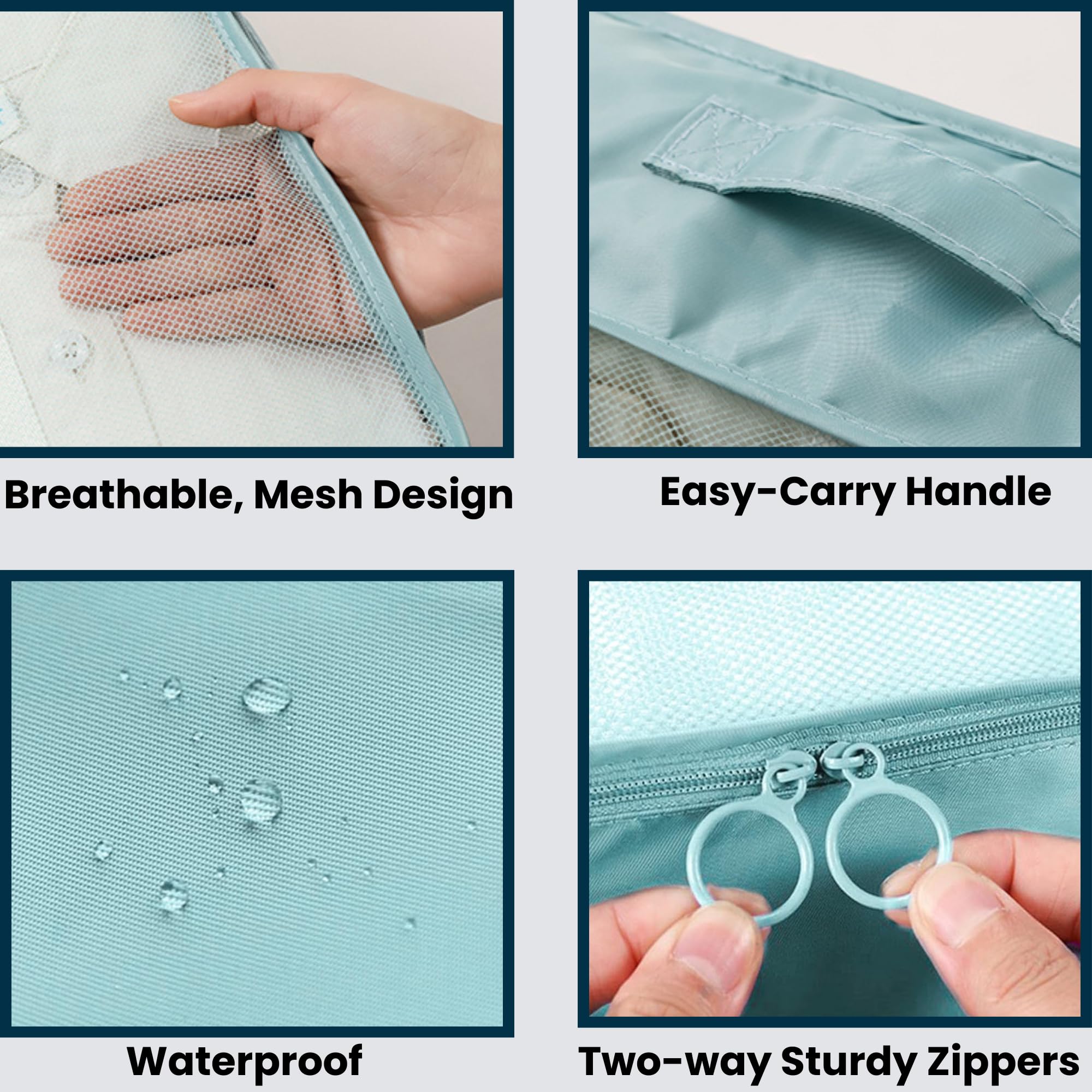 SC Tech Compression Packing Cubes & Vacuum Seal Storage Bags with Hand Pump - Space Saving Travel Organizers for Clothes, Comforters, Blankets & Bedding (Blue) | Perfect for Suitcase Organization & Closet Storage