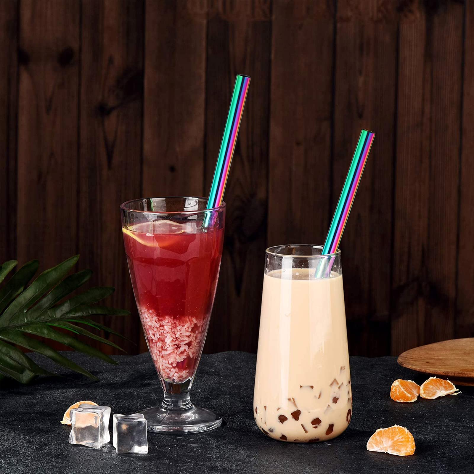 Reusable 304 Stainless Steel Metal Straws - 4 Pack Colorful Coffee Stirrers & Smoothie Straws | Eco-Friendly Drinking Straws for Iced Coffee, Bubble Tea, Cocktails & Home/Office Use