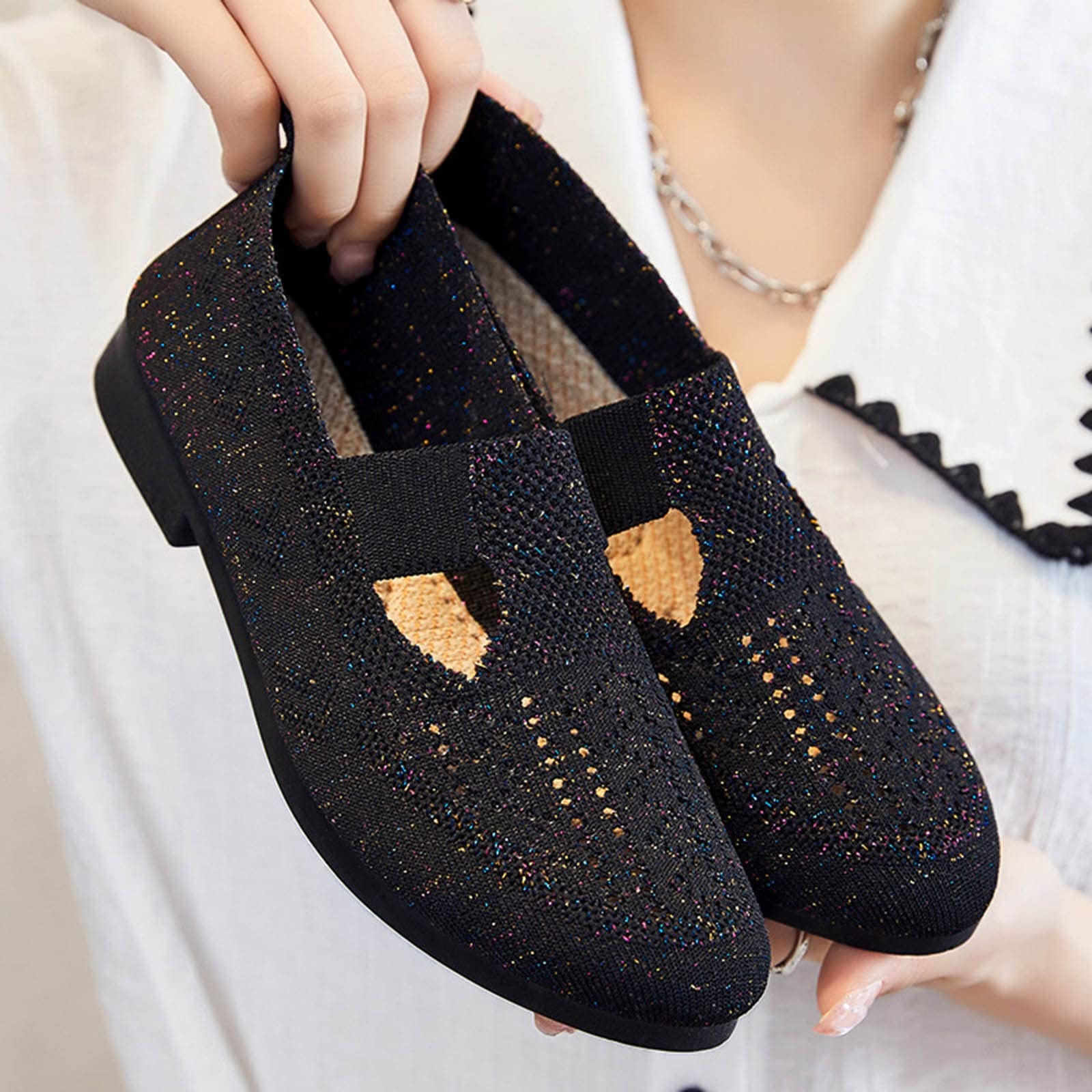Women's Round Toe Slip-On Sneakers - Casual Loafers for Everyday Wear & Halloween Outfits | Comfortable Flat Shoes for Walking, Work & Party Occasions