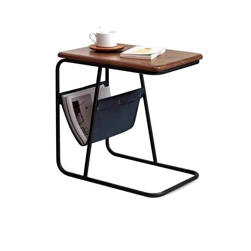 Premium Black Walnut & Oak Solid Wood C-Shaped Iron Side Table - Rustic End Table for Living Room, Bedroom, or Office Decor