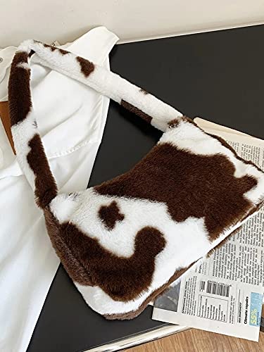 Women's Fluffy Faux Fur Cow Print Shoulder Bag - Stylish Clutch Purse & Underarm Handbag with Zipper Closure - Perfect for Parties, Date Nights, and Everyday Use