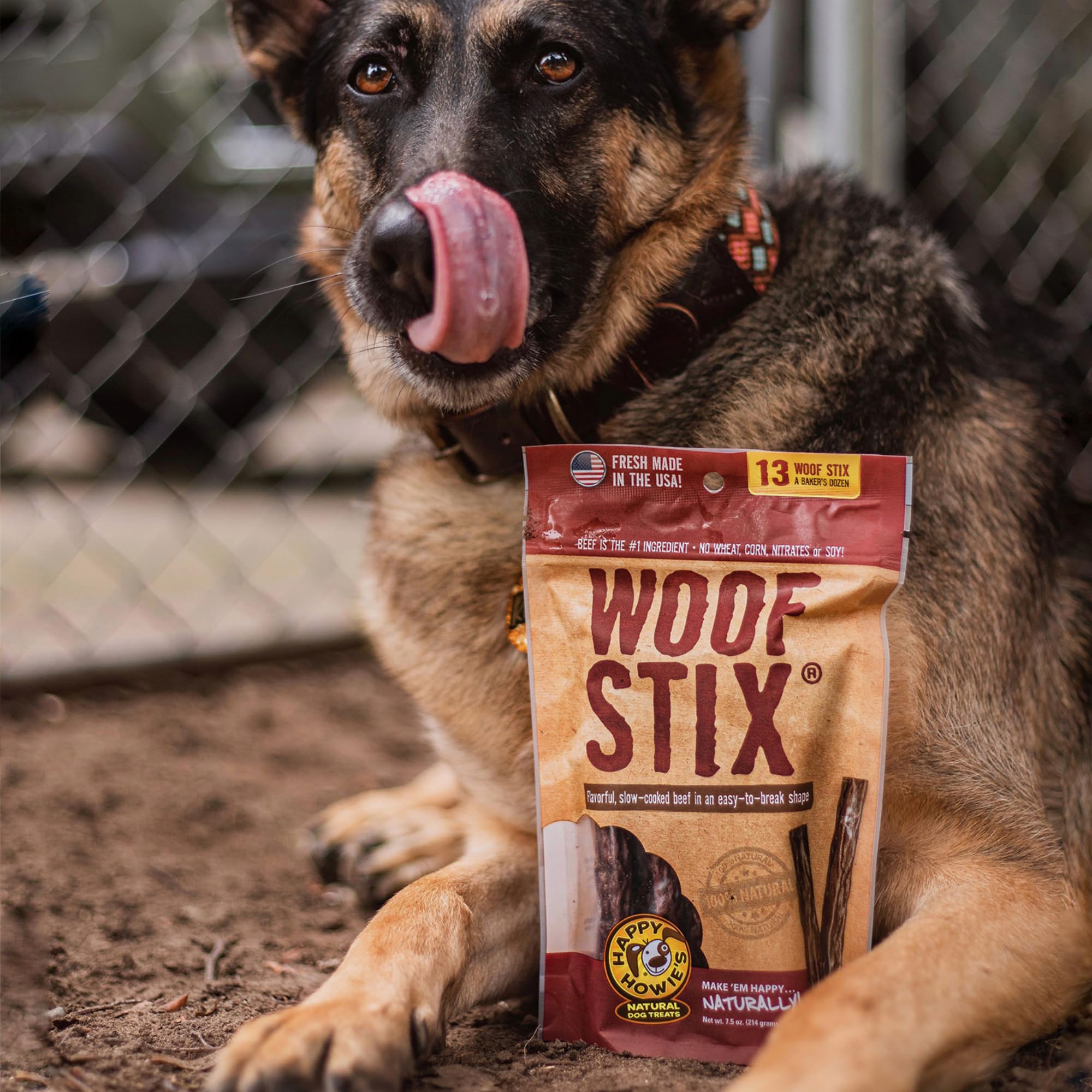 Happy Howie's Natural Beef Woof Stix - Healthy Dog Treats for Training, Made with Real Beef & All-Natural Ingredients, Chewy & Soft, Hormone-Free (13 Sticks) - Perfect for Obedience Training & Rewarding Good Behavior