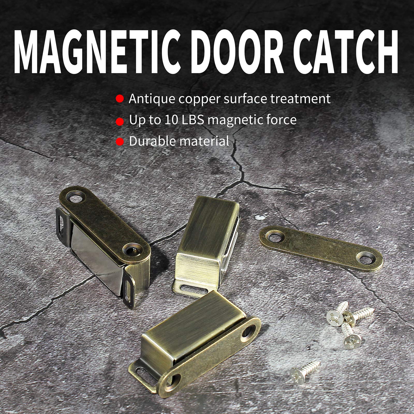 4 Pack Heavy Duty Magnetic Cabinet Latches - 10 lbs Stainless Steel Magnet Door Catch for Cabinets, Shutters, Closets & Furniture - Bronze Finish for Home, Office & RV Organization