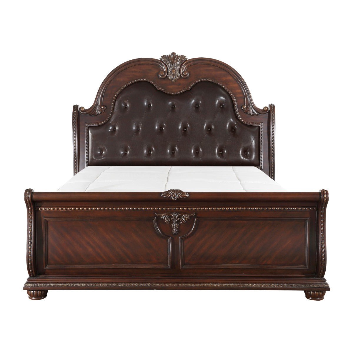 Elegant Cavalier Queen Sleigh Bed Frame - Classic Wooden Headboard & Footboard - Romantic Bedroom Furniture for Master Suite or Guest Room
