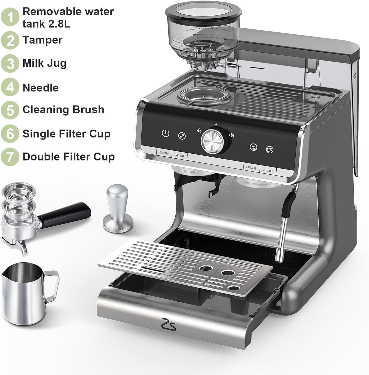 GARVEE 1450W 20 Bar Professional Espresso Machine with Steam Wand & Built-in Grinder - Fast Heating, 120V for Home Baristas - Perfect Gift for Coffee Lovers, Dad & Mom (Gray) - Ideal for Home Cafes, Office Coffee Breaks & Entertaining Guests