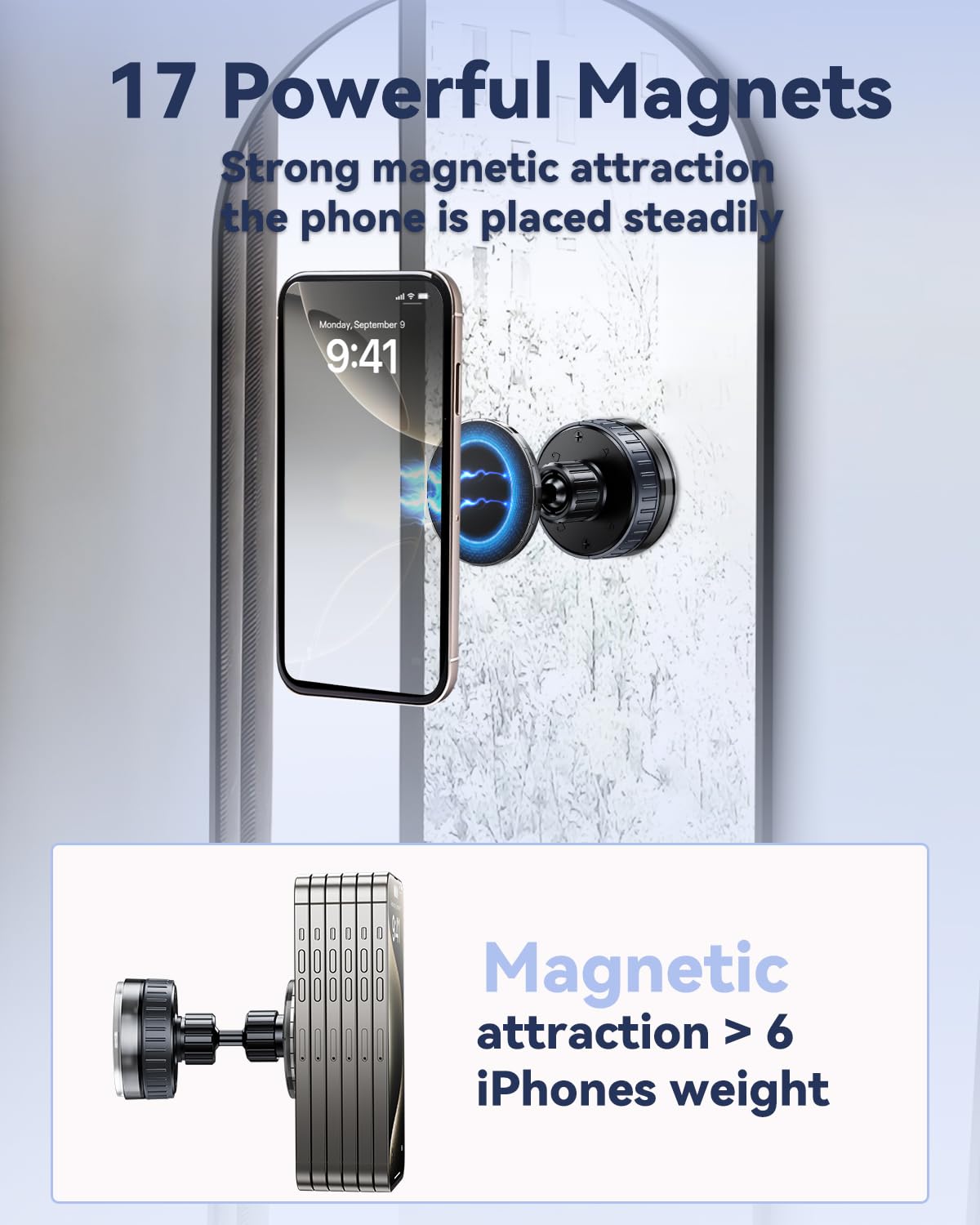 Magnetic Suction Cup Shower Phone Holder - Waterproof Bathroom Mirror Mount for iPhone 16/15/14/13/12 & MagSafe Phones | Wall Stick Phone Stand for Shower, Makeup Mirror & Bathroom Use