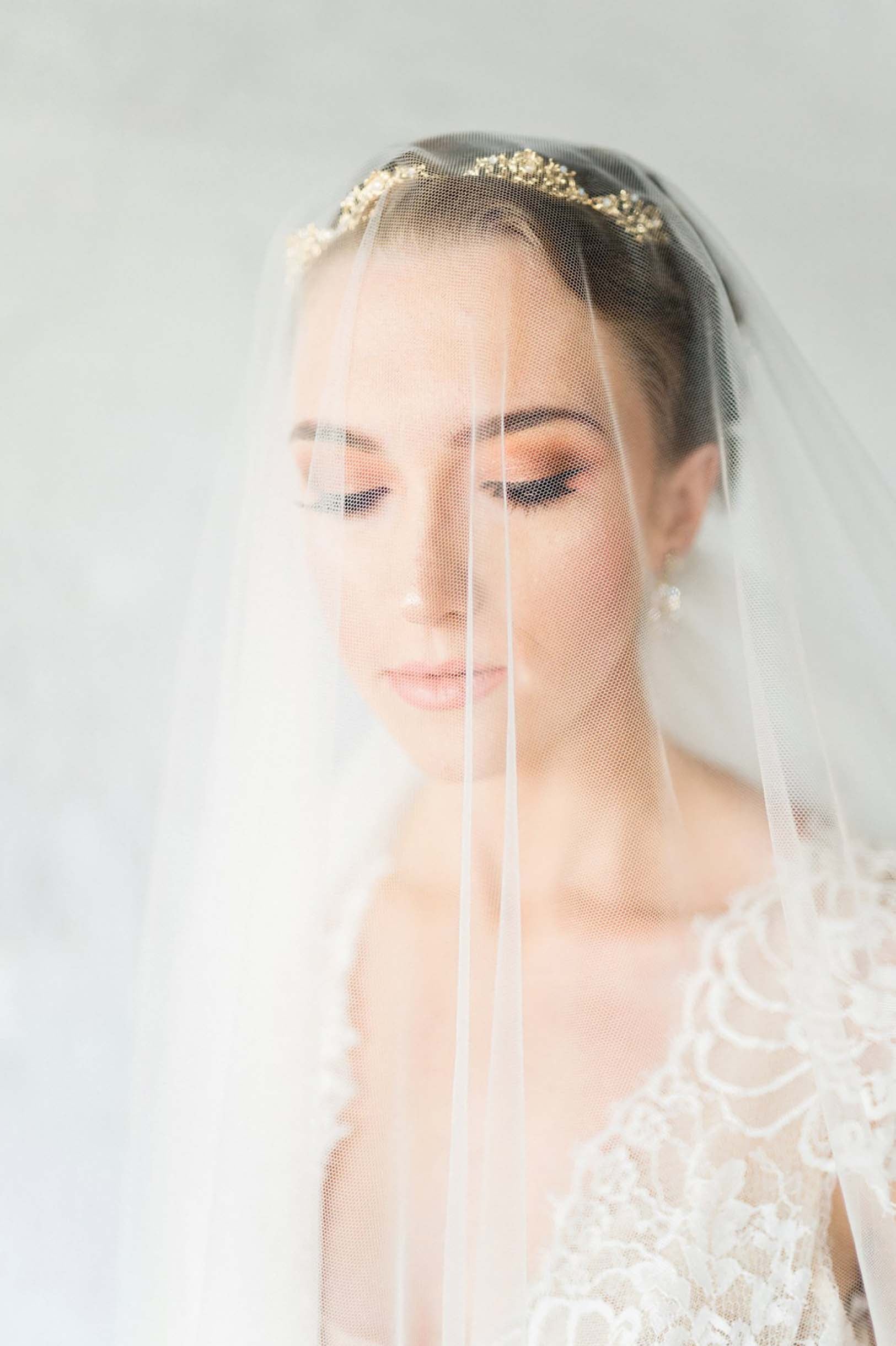 Ivory French Lace Wedding Veil - Calais Alencon Bridal Veil for Church Ceremony & Romantic Photos