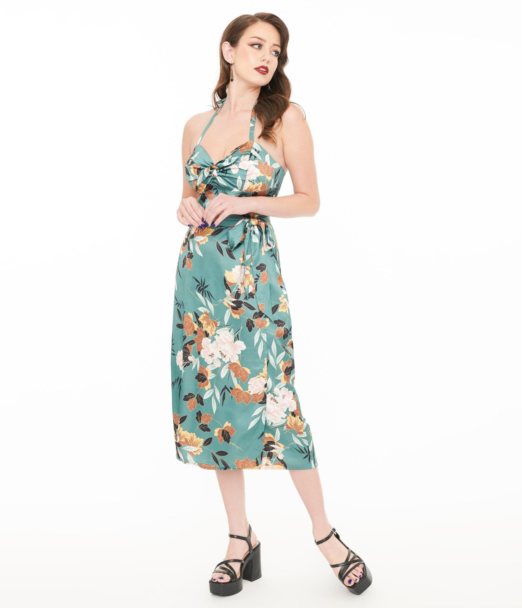 Vintage 1950s Teal Floral Leilani Sarong Dress - Retro Hawaiian Beach Cover Up, Summer Party Outfit, Boho Chic Vacation Wear