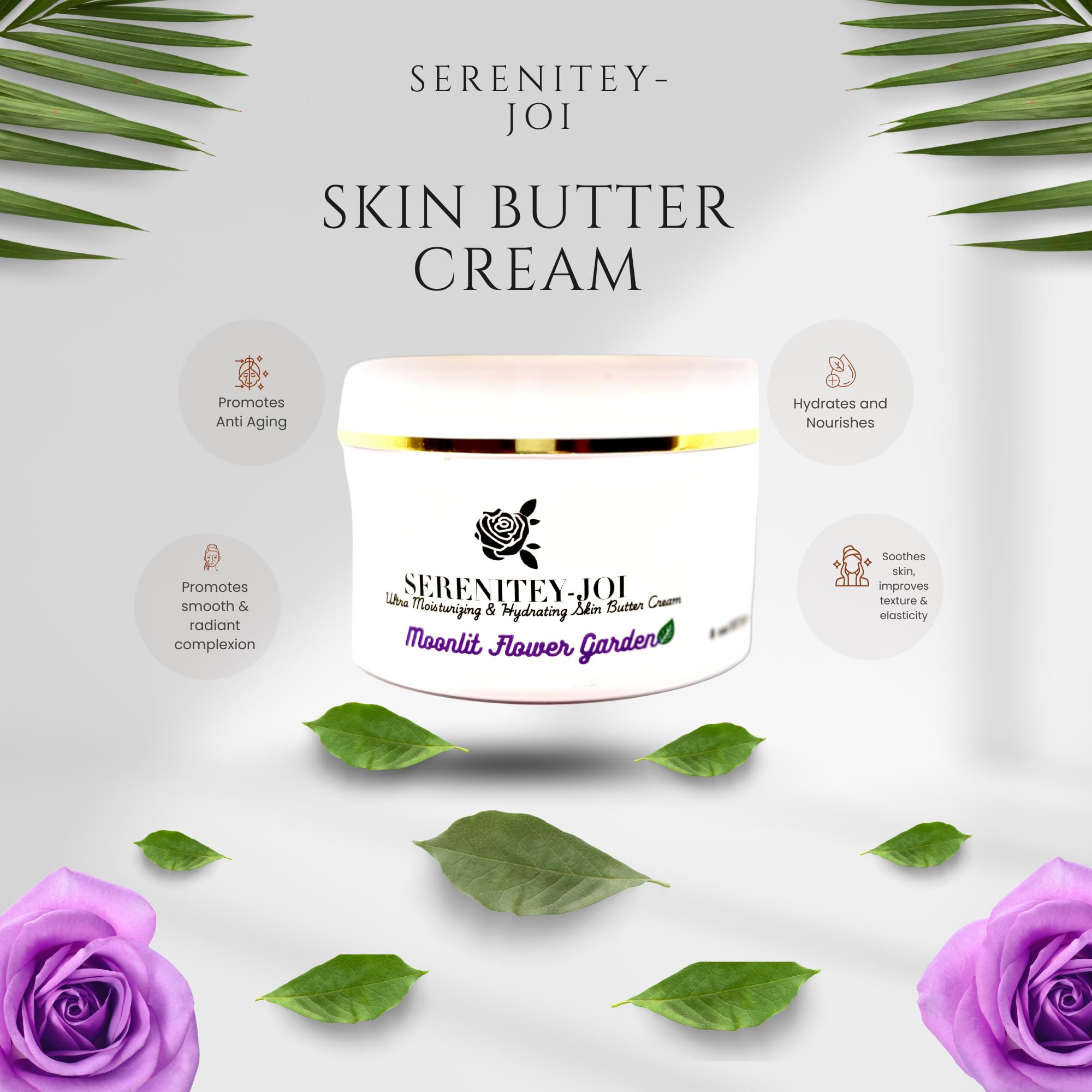 Moisturizing Body Butter Cream with Rose Water, Mango & Cupuacu Butters - Hyaluronic Acid, Squalane & White Tea Extract - 8 oz Deep Hydration for Dry Skin - Perfect for Daily Use, After Shower & Nighttime Skincare Routine
