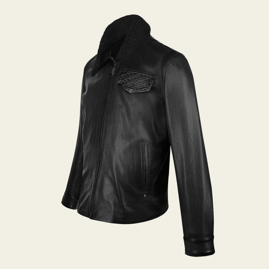 H363BOB Cuadra Black Dress Casual Fashion Aviator Leather Jacket for Men - Stylish Outerwear for Everyday Wear & Night Out
