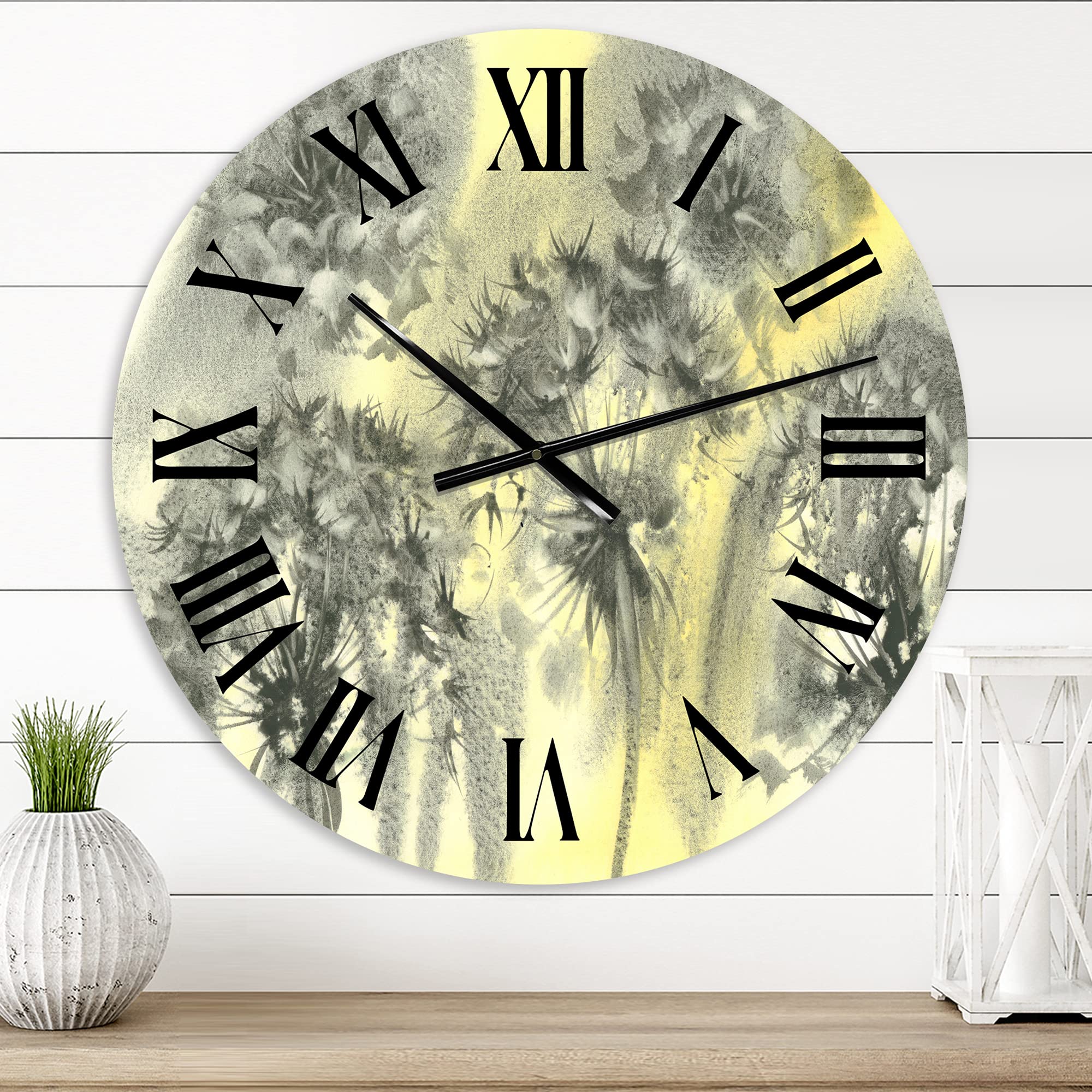 Farmhouse Wall Clock - Large Rustic Dandelion Seeds Design for Kitchen, Living Room, Bedroom Decor - Vintage Grunge Background Wall Clock for Home & Office