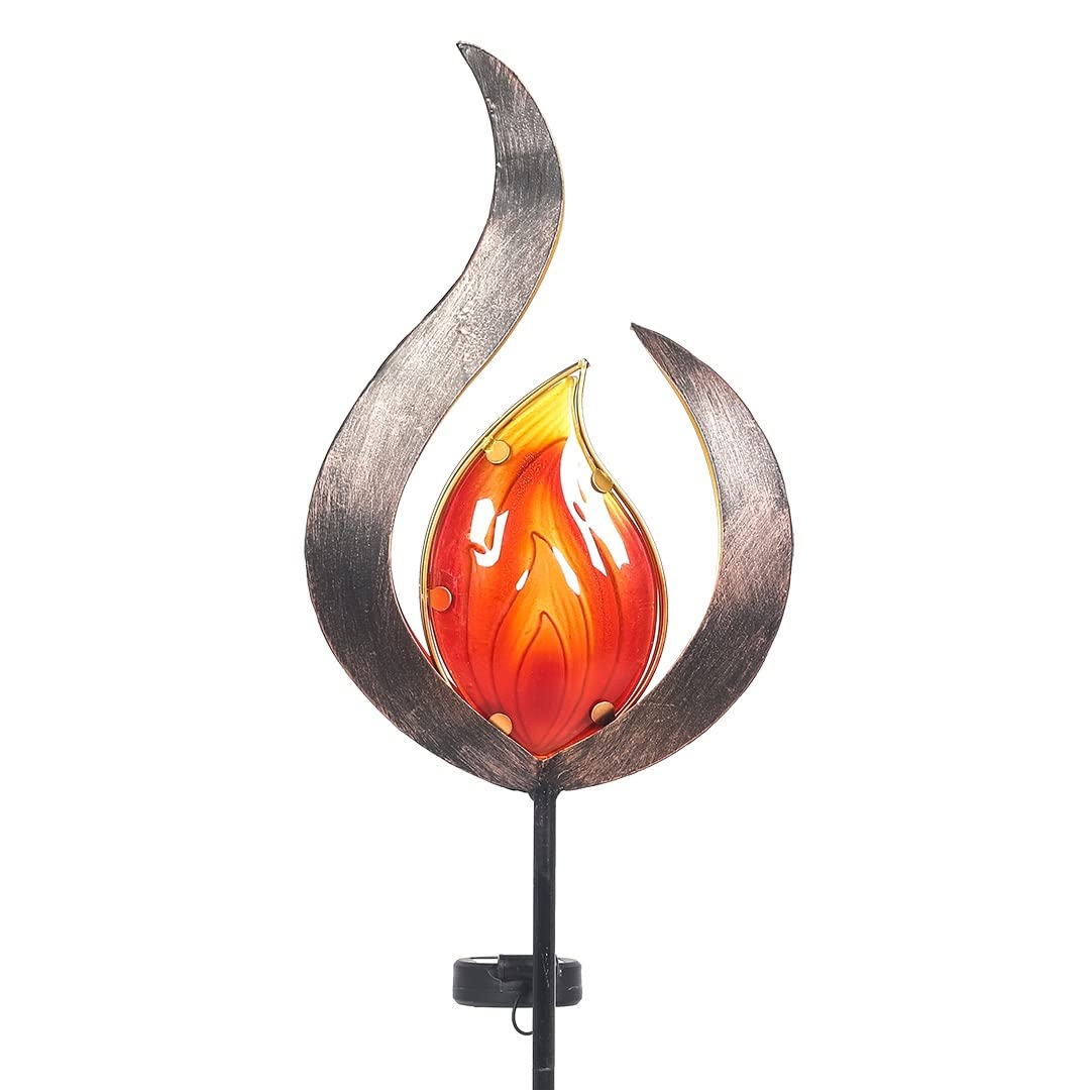 Solar Powered LED Flame Shape Outdoor Metal Sculpture - Garden Pathway Stake Lights for Lawn, Patio & Courtyard Decor | Weather-Resistant Solar Art for Landscape Lighting & Nighttime Ambience