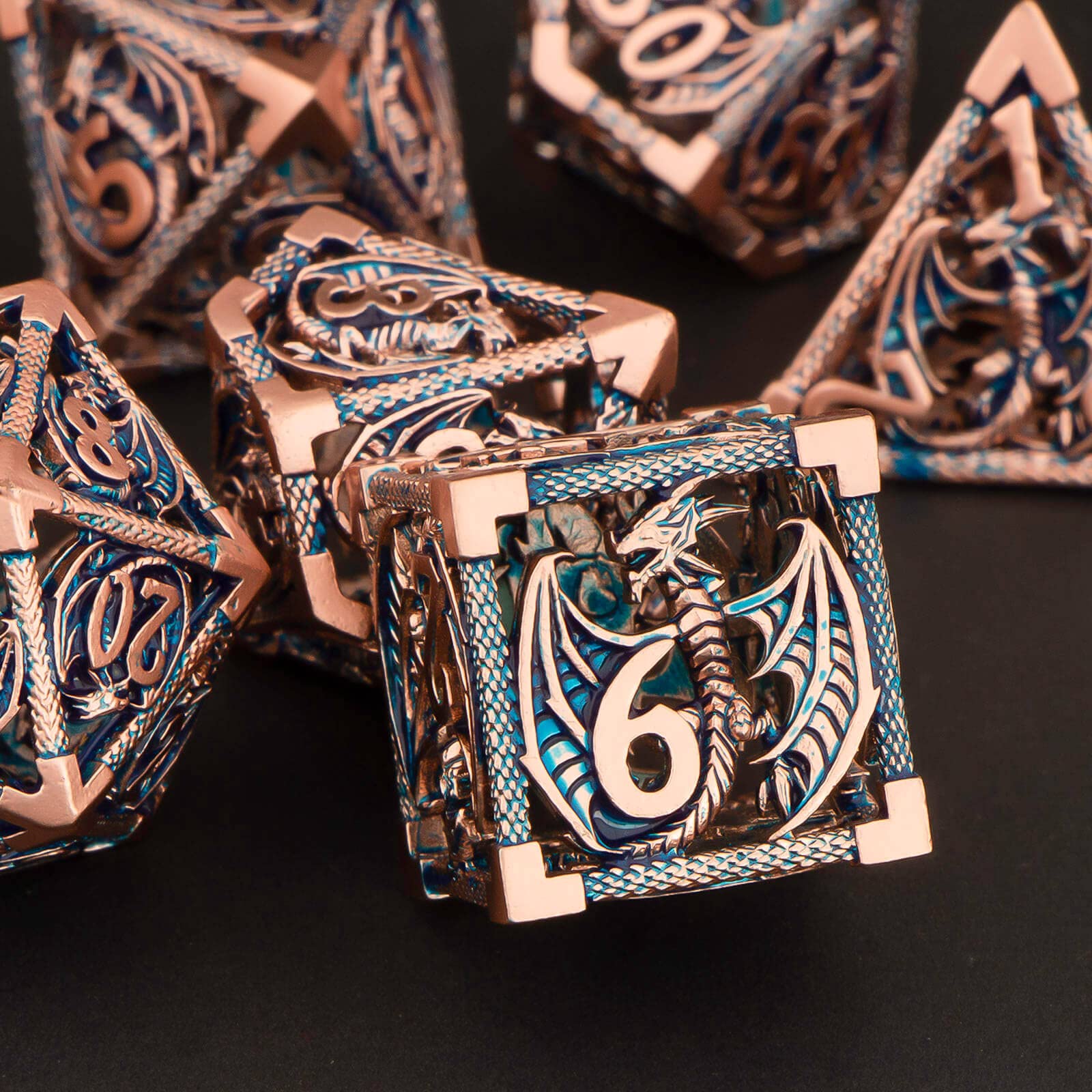 Premium Hollow Metal D&D Dice Set - 7-Piece Polyhedral RPG Dice (D20, D12, D10, D8, D6, D4) with Gift Box - Gold & Blue Dungeons and Dragons Dice for Tabletop Gaming, RPG Sessions & Collector's Display