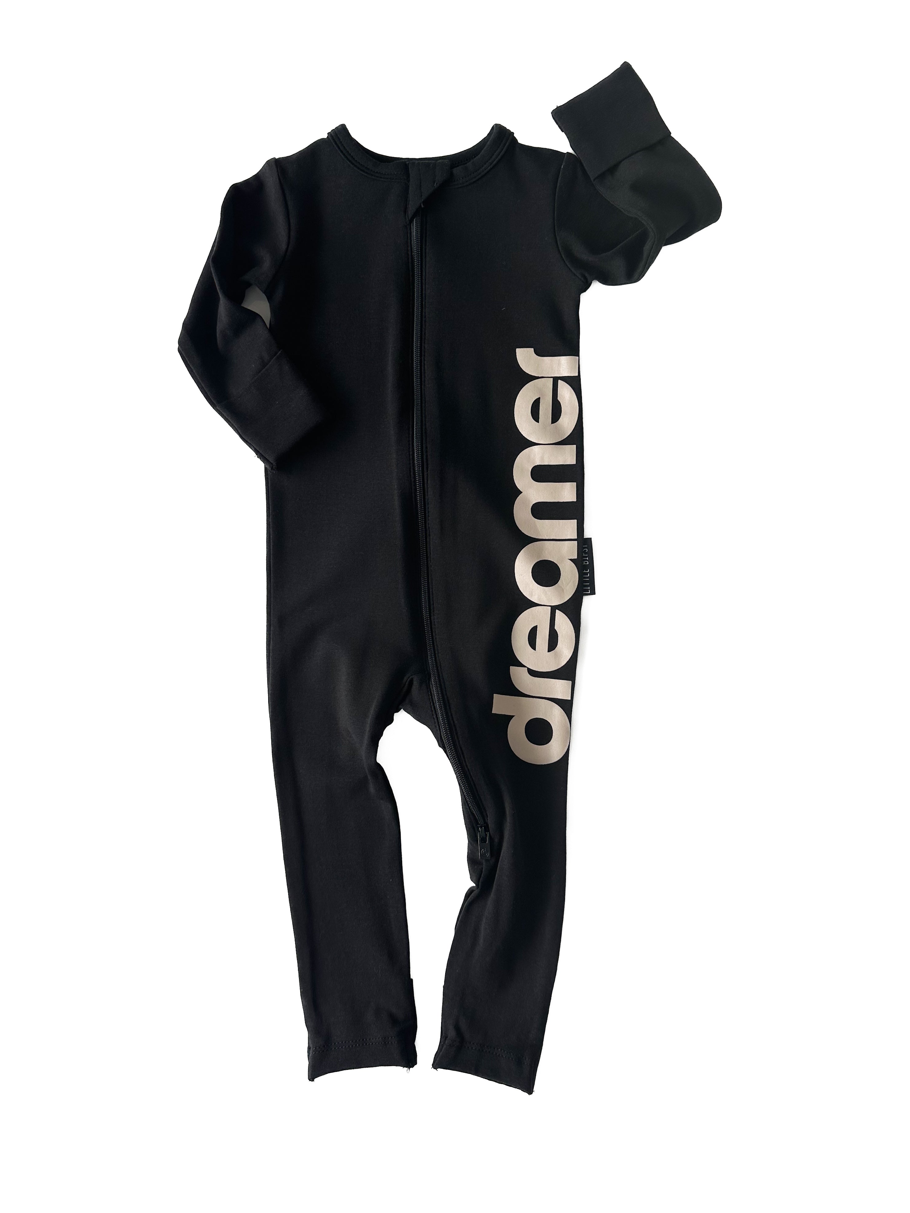 LB x Baby Breez Long Sleeve Dreamer Romper Pajamas for Infants - Soft Cotton Sleepwear, Black | Perfect for Bedtime & Nursery Comfort
