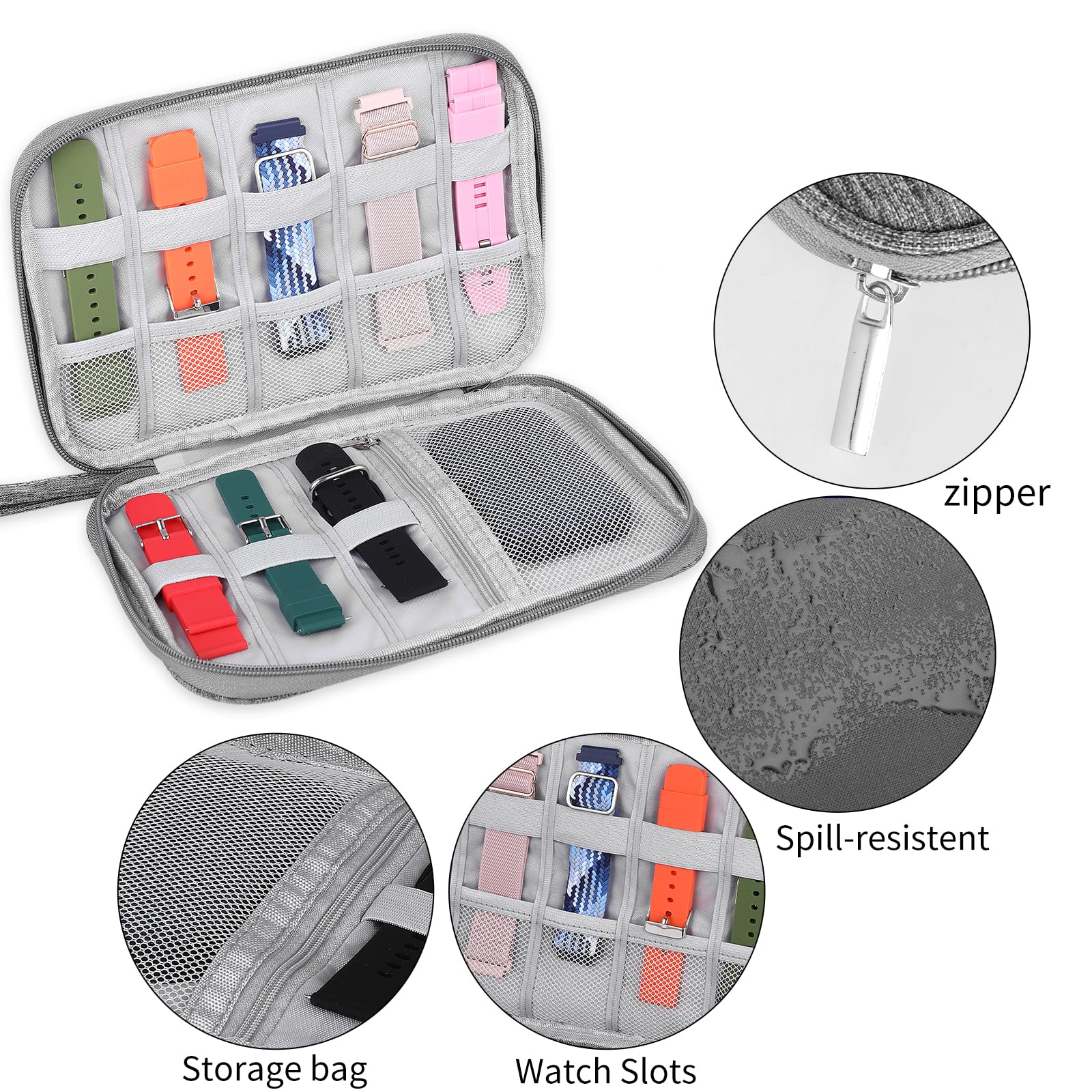 Simarro Waterproof Watch Band Storage Case - Gray | Travel Organizer for Smart Watch Bands & Accessories | Perfect for Travel & Home Storage