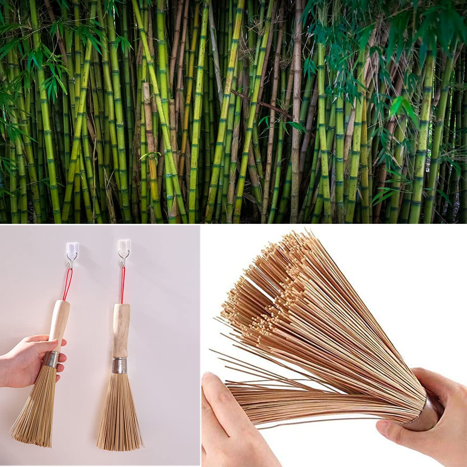 2-Pack Natural Bamboo Wok Brushes - Eco-Friendly Kitchen Cleaning Brush for Pots, Pans, Dishes & Vegetables | Perfect for Cast Iron Cookware, Stainless Steel Sinks & Daily Kitchen Cleaning