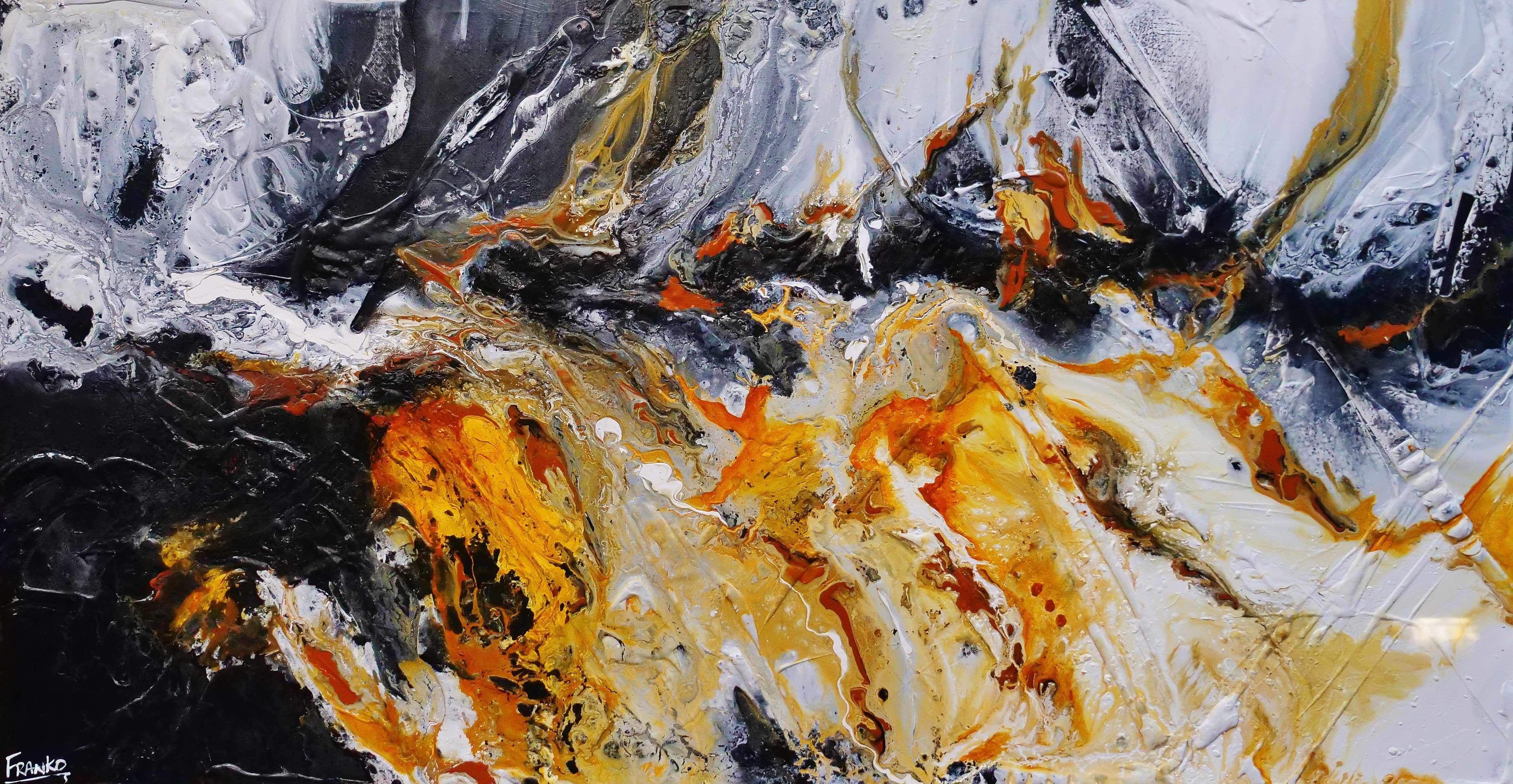 Granite Sienna 190x100cm Black Textured Abstract Canvas Painting - Modern Wall Art for Living Room, Bedroom & Office Decor