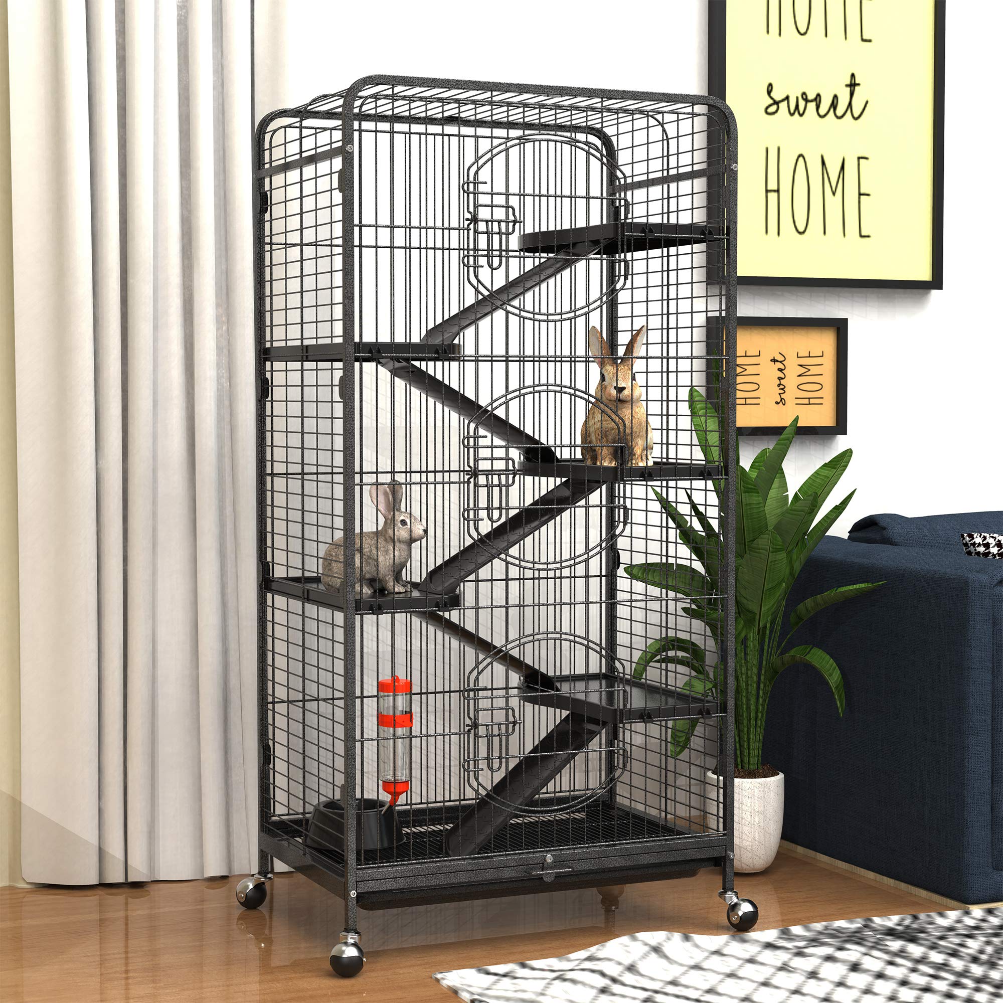 YITAHOME 52-inch Metal Small Animal Cage with Wheels - Indoor & Outdoor Ferret, Chinchilla, Rat, Squirrel, Guinea Pig, Bunny, Rabbit, Cat Cage - Black (MAYIH0010153MA) | Perfect for Home, Backyard, Pet Store & Vet Clinic Use