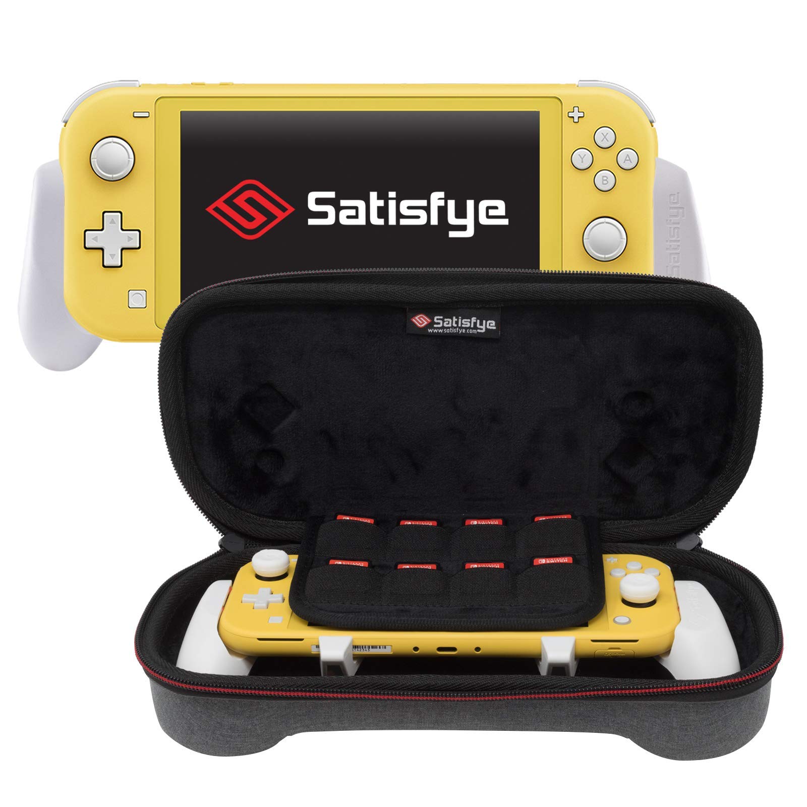 Satisfye ZenGrip Go Slim Bundle for Nintendo Switch Lite - Portable Grip Lite & Slim Case with Bonus 2 Gray Thumbsticks | Perfect for Travel, Gaming On-The-Go & Enhanced Handheld Play
