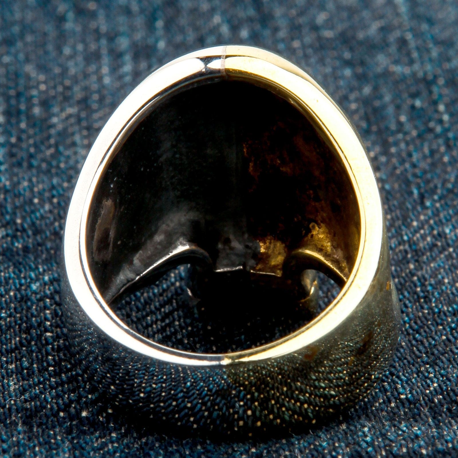 Two Tone Rider Silver Brass Skull Biker Ring for Men - Gothic Punk Jewelry - Perfect for Motorcycle Enthusiasts & Rock Fashion Lovers
