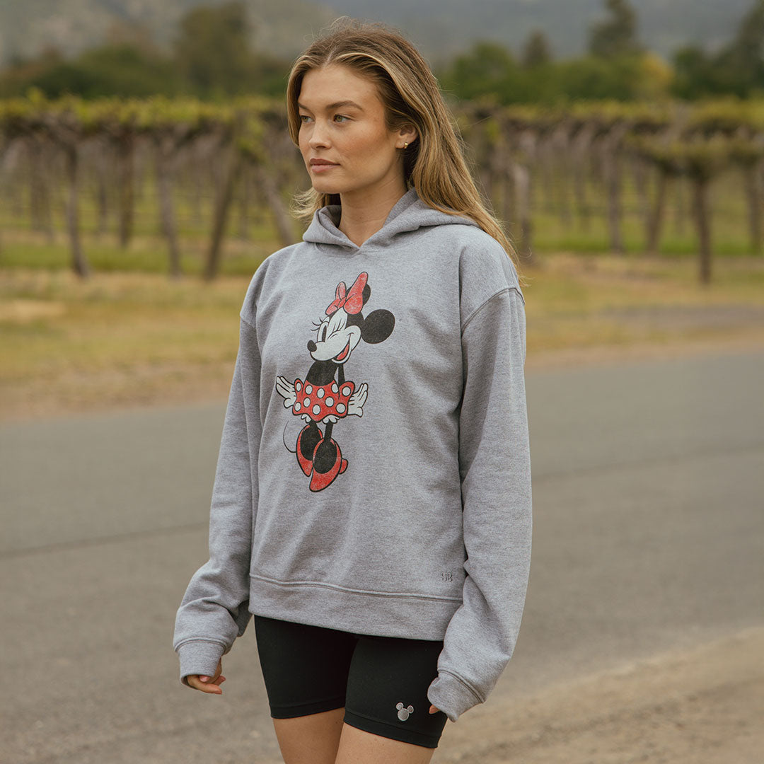 Disney Minnie Mouse Boyfriend Hoodie for Women - Soft Grey Pullover Sweatshirt for Casual Wear, Lounge & Outfits