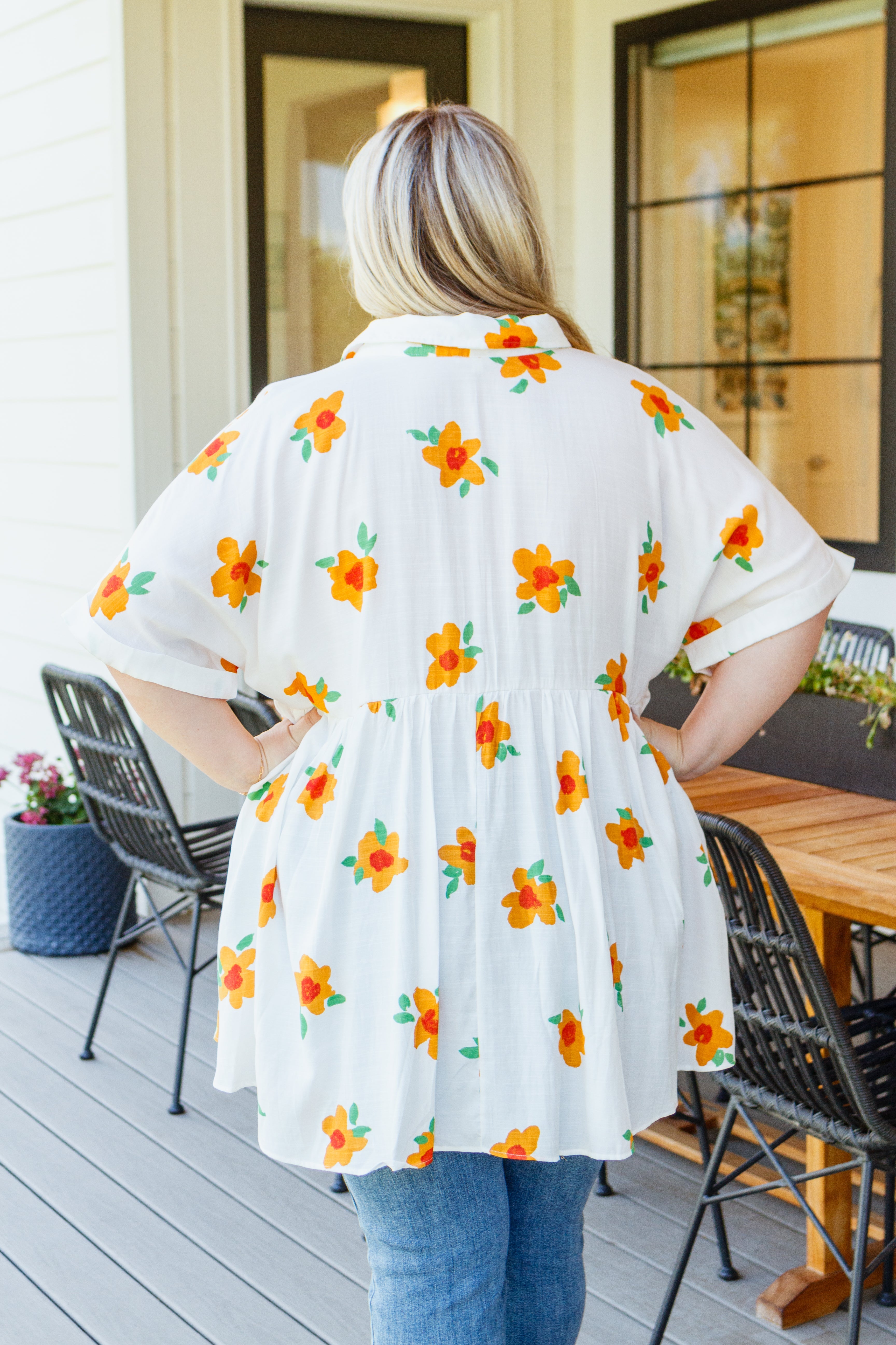 Blissed Out Button Up Babydoll Tunic - Women's Flowy Casual Top for Summer | Perfect for Beach, Date Night & Boho Outfits