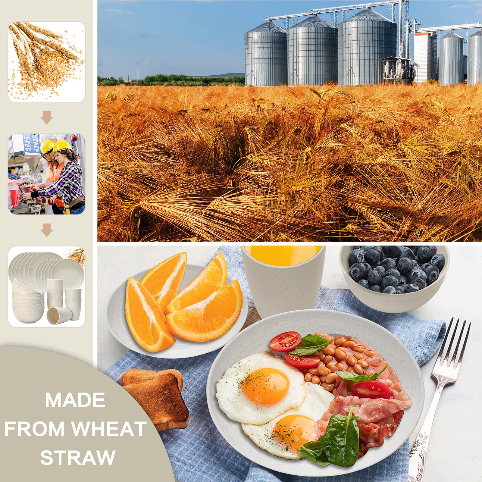 Eco-Friendly Wheat Straw Dinnerware Set for 6 - 24PCS Lightweight Unbreakable Plates, Bowls & Cups | Microwave & Dishwasher Safe | Perfect for Camping, RV, Picnic, Kitchen | Ideal for Kids & Adults | Durable Outdoor & Indoor Dining Solution