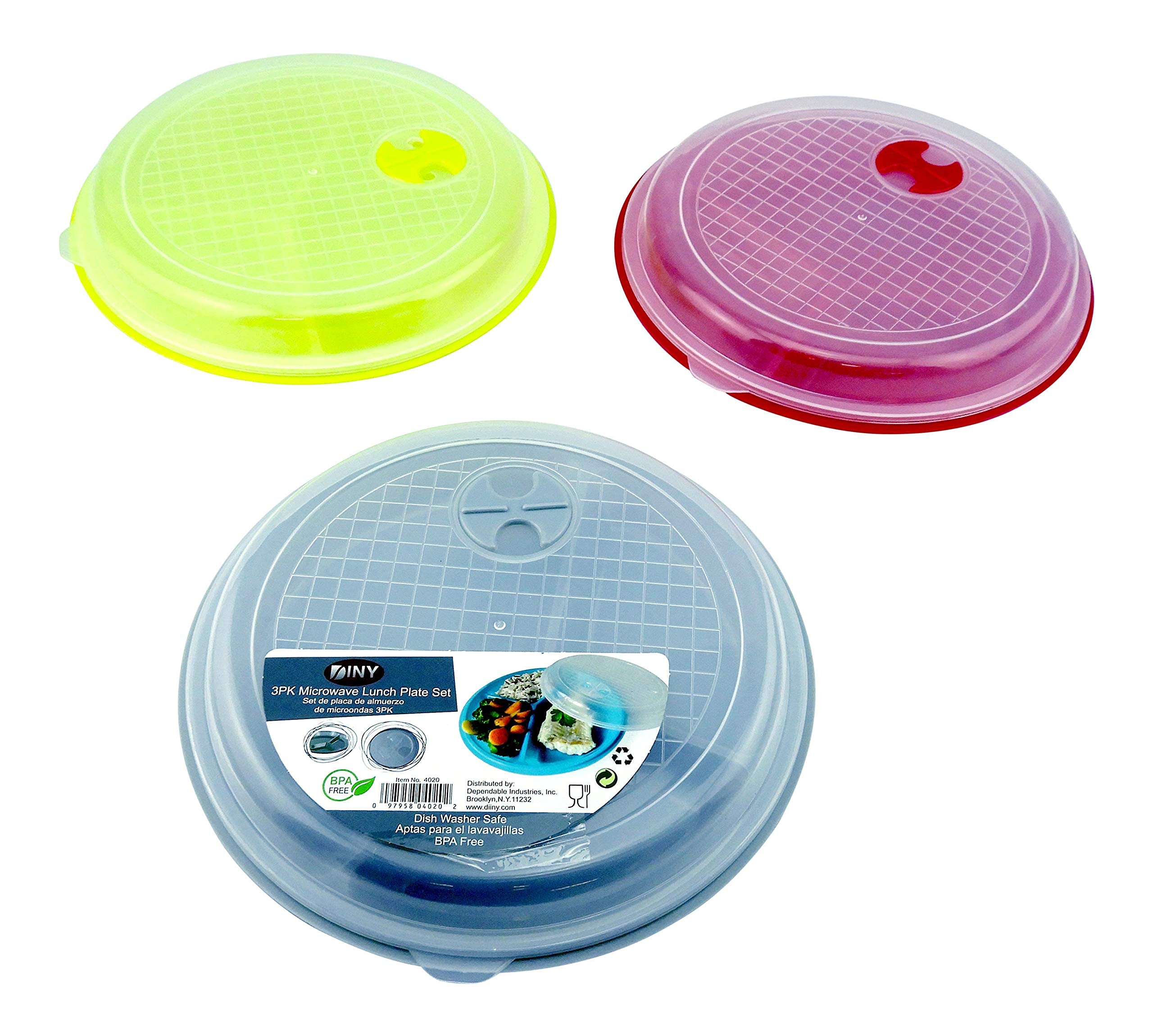 3-Pack Divided Microwave-Safe Lunch Plate Set with Lids & Vented Food Storage - BPA-Free Plastic Containers for Meal Prep, Office Lunch & Kids School Meals