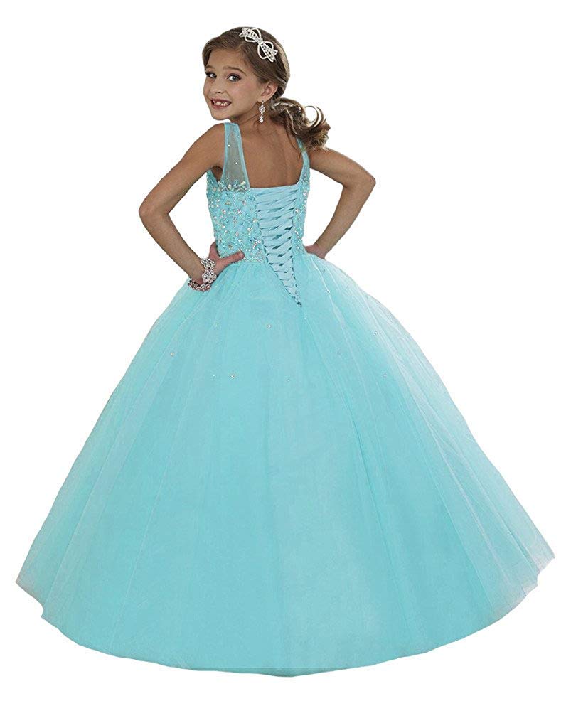 Sparkling Beaded Girls Pageant Dresses for Flower Girls - Elegant Party Ball Gown with Rhinestone Details | Perfect for Weddings, Pageants, Birthday Parties & Special Occasions