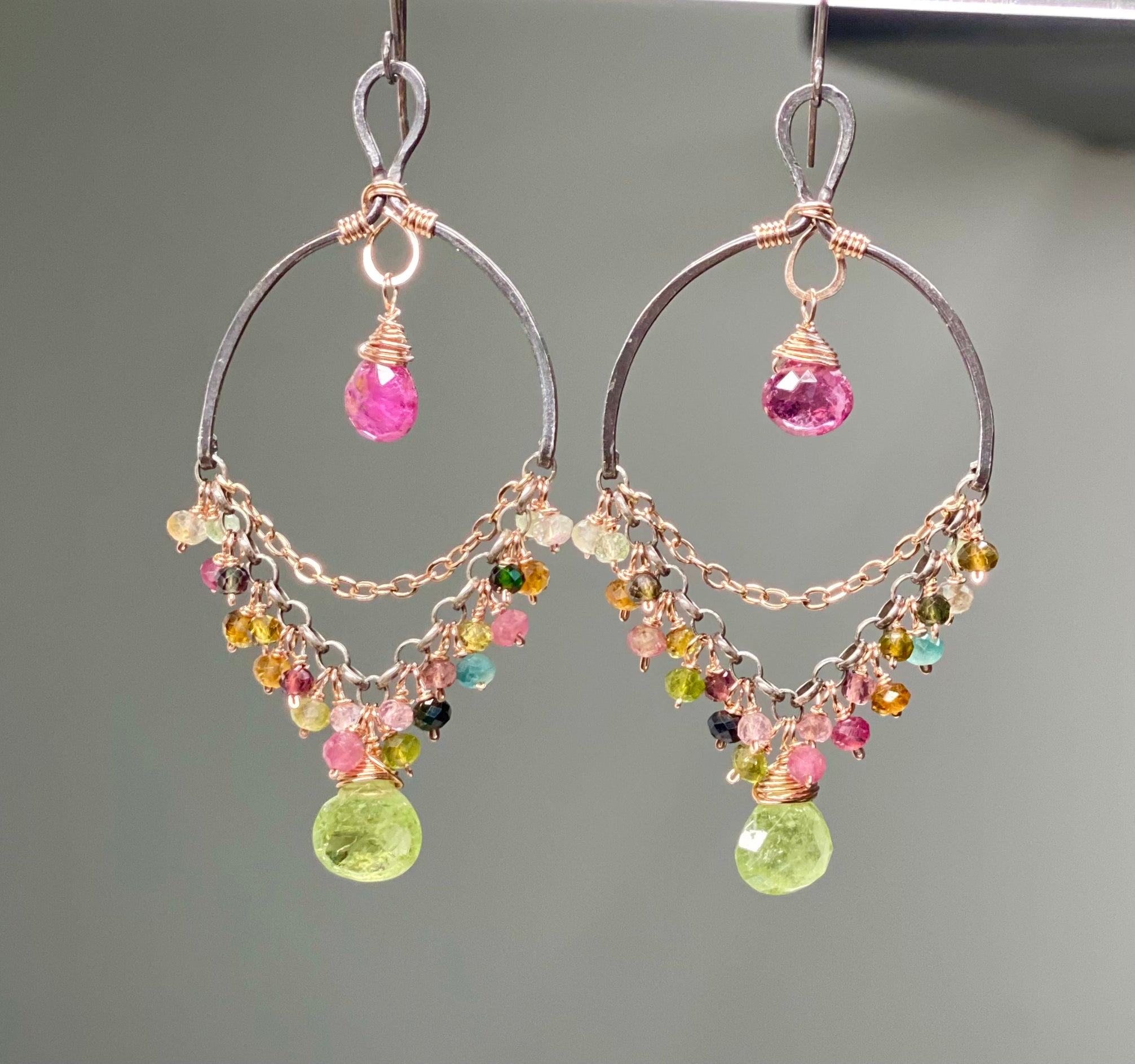 Tourmaline Chandelier Earrings Mixed Metal Boho Style for Women - Elegant Drop Dangle Earrings for Party, Wedding & Evening Occasions