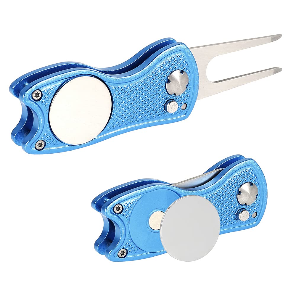 Premium Stainless Steel Golf Divot Repair Tool - Foldable Magnetic Ball Marker with Pop-Up Button | Perfect for Golf Course, Practice Range & Tournament Play
