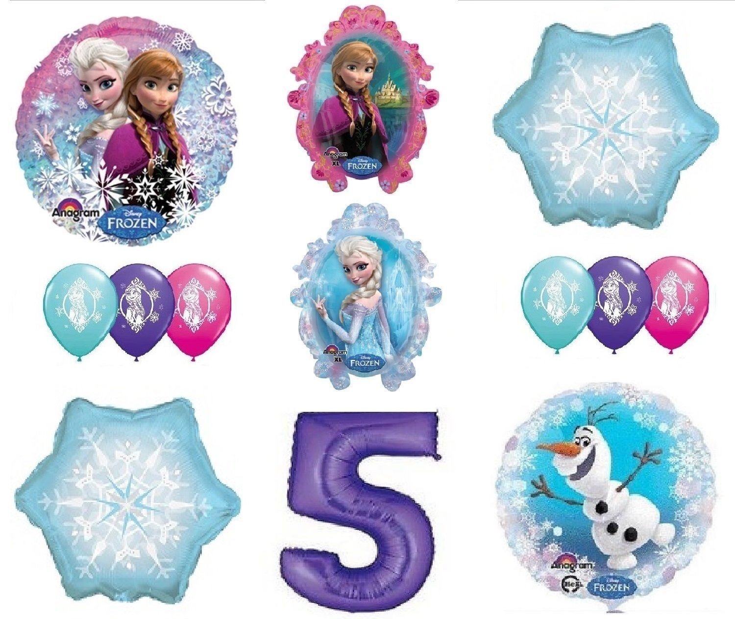 Frozen Anna Elsa Olaf Snowman Snowflake Balloon Set - 12pcs Birthday Party Decorations for Kids, Disney Frozen Themed Party Supplies - Perfect for 5th Birthday, Winter Wonderland, and Disney Movie Nights