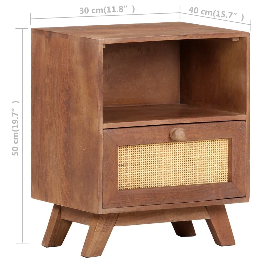 Solid Mango Wood Nightstand with Storage Cabinet - 15.7