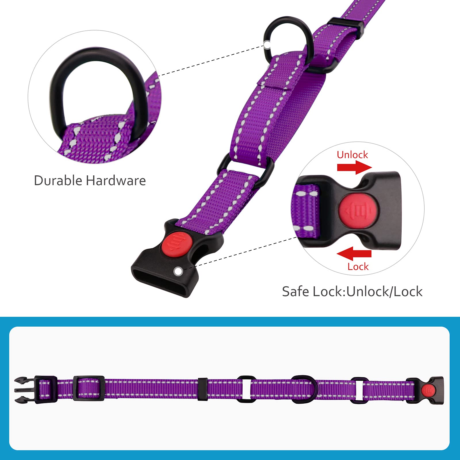 Martingale Dog Collar and Leash Set - Reflective Adjustable Training Collar for Small, Medium & Large Dogs (Purple, Large) - Perfect for Walking, Training & Nighttime Safety