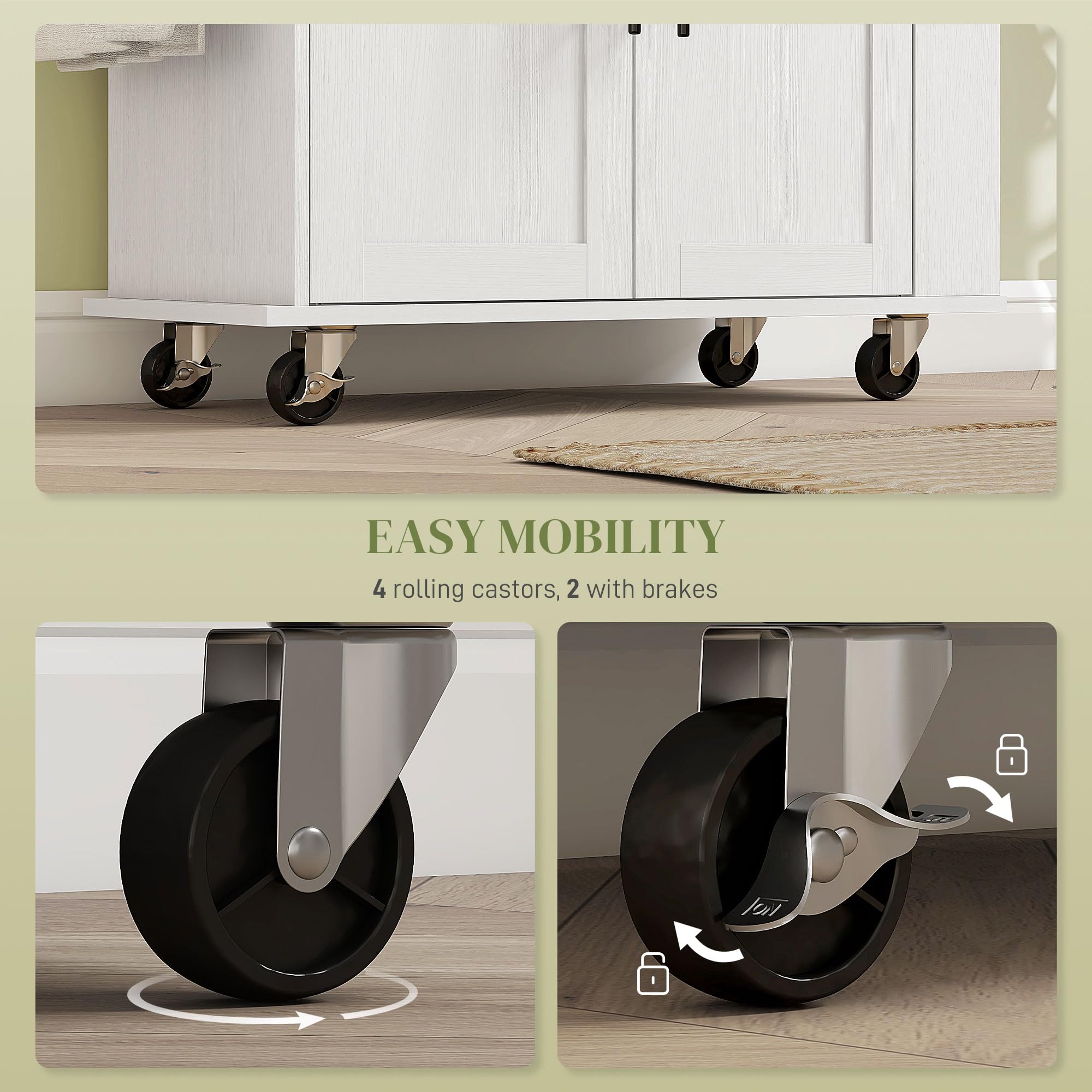 HOMCOM White Kitchen Cart with Wheels - Mobile Kitchen Island with Storage Shelf for Small Spaces, Perfect for Cooking, Baking & Dining Prep