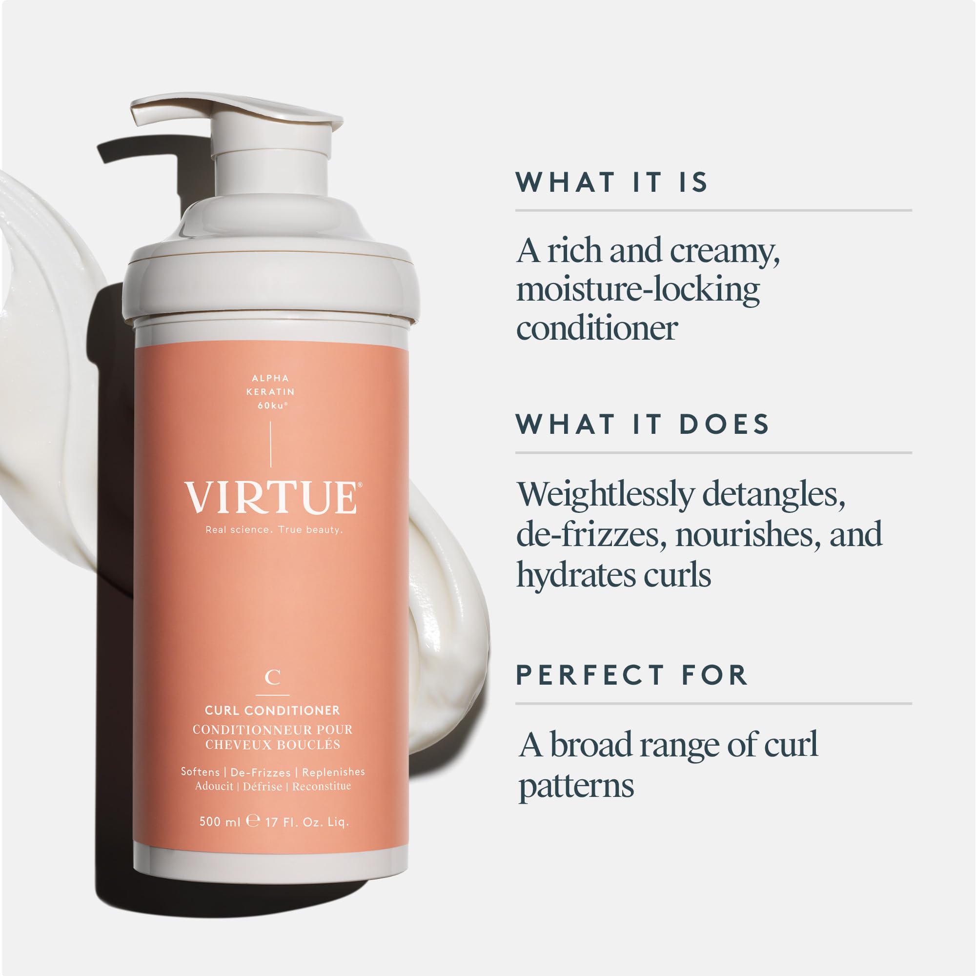 VIRTUE Curl Conditioner with Jojoba Oil - Sulfate Free Hydrating Hair Treatment for Curly Hair - Frizz Control, Nourishes & Repairs - Color Safe - Perfect for Daily Curly Hair Care & Frizz Management