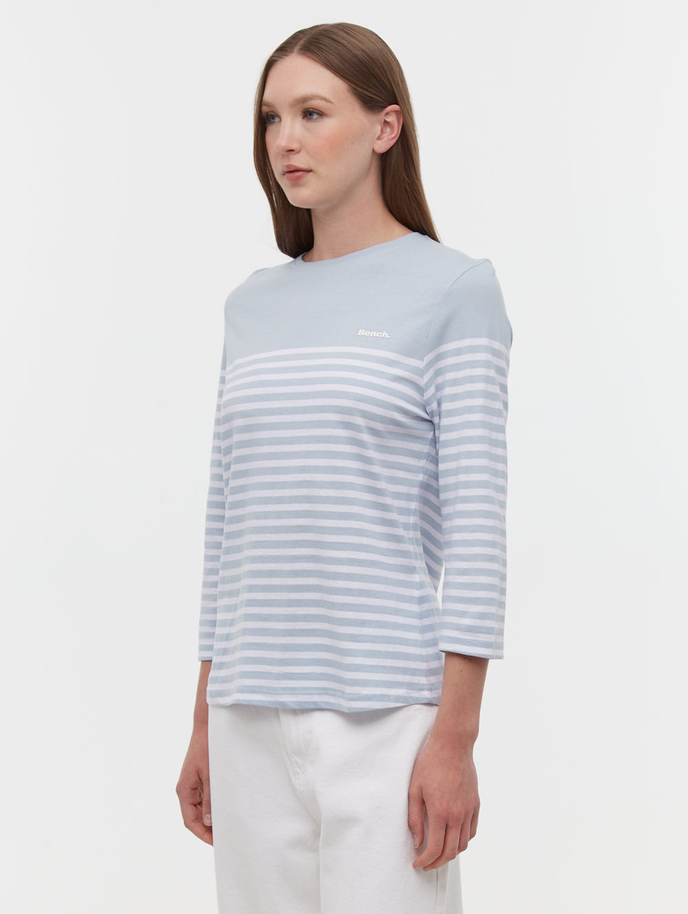 Arian Nautical Stripe 3/4 Sleeve T-Shirt for Men - Classic Blue & White Striped Casual Top for Summer Boating & Beach Outfits