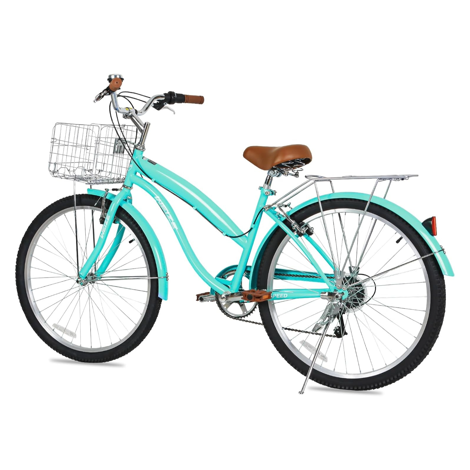 WEIZE 26 Inch Teal Beach Cruiser Bike - 7 Speed Comfortable Commuter Bicycle for Men & Women, Perfect for Leisure Rides, Beach Cruising & City Commuting