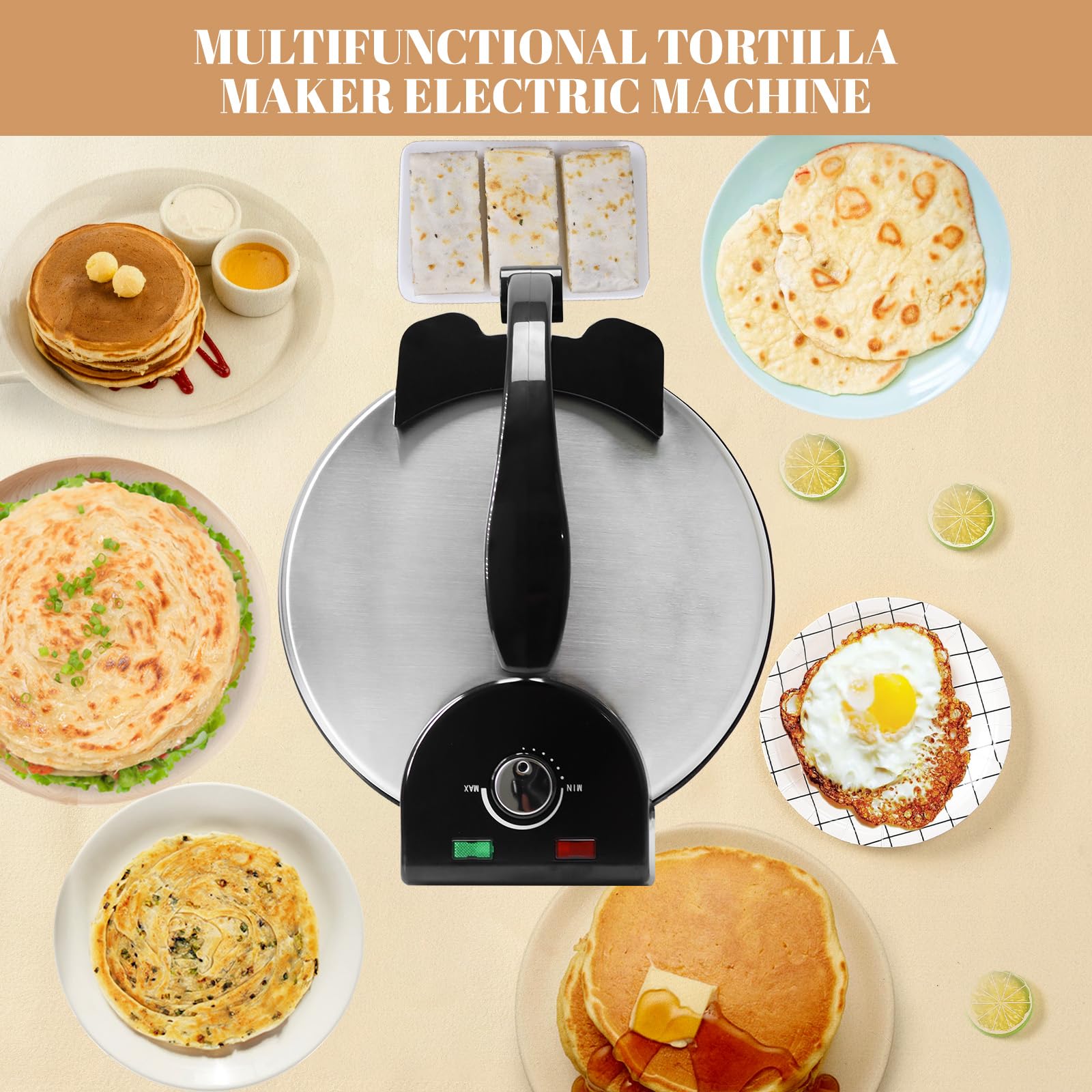 Electric Roti Maker Machine - 10 Inch Stainless Steel Non-Stick Tortilla Press for Chapati, Naan & Flatbread | Perfect for Indian Cuisine, Mexican Dishes & Home Cooking